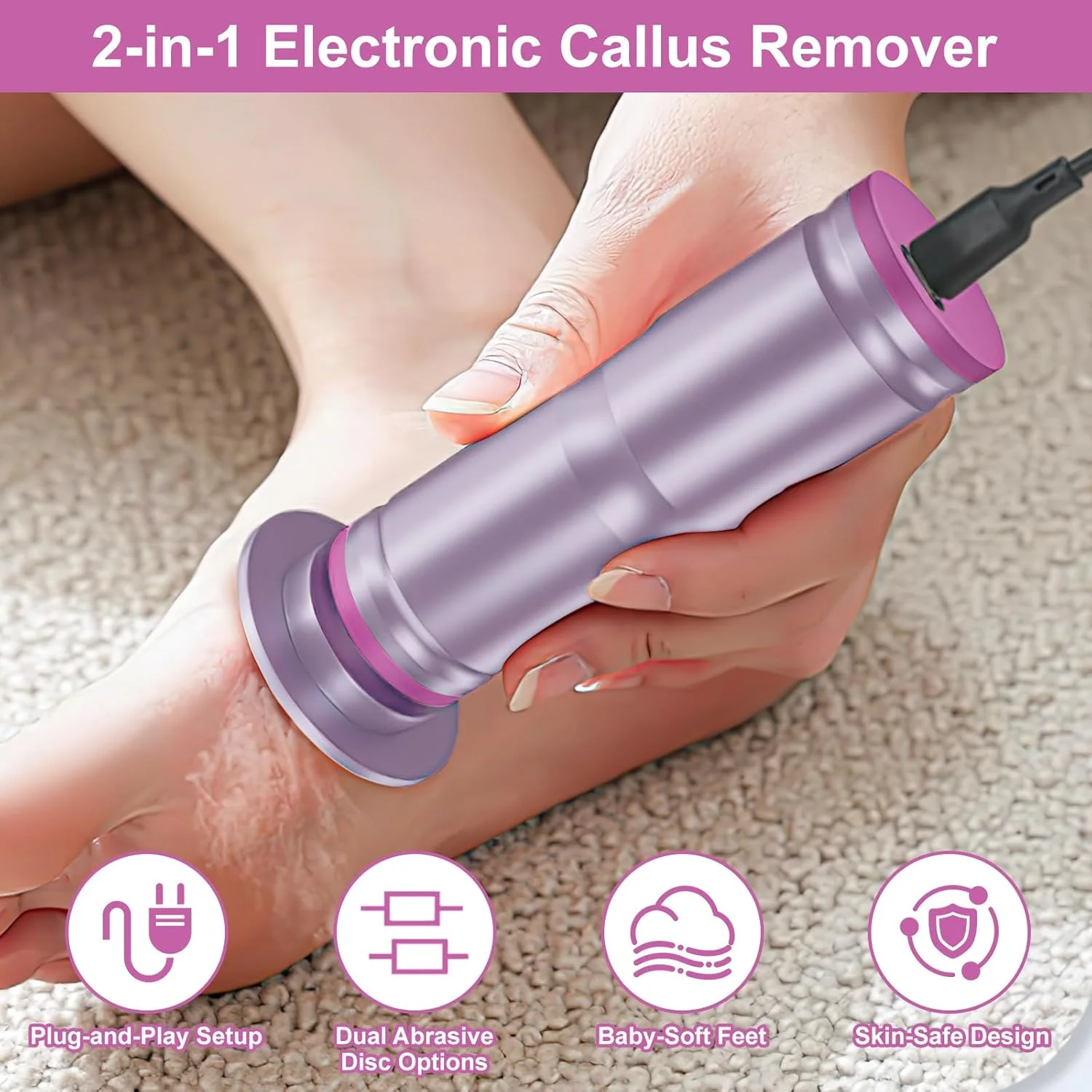 سوهان برقی پا، ست سوهان پدیکور 2 در 1، سرعت قابل تنظیم، پدیکور حرفه ای برای پاشنه های ترک خورده، پینه و پوست مرده (صورتی) سوهان برقی پا، ست سوهان پدیکور 2 در 1، سرعت قابل تنظیم، پدیکور حرفه ای برای پاشنه های ترک خورده، پینه و پوست مرده (صورتی)