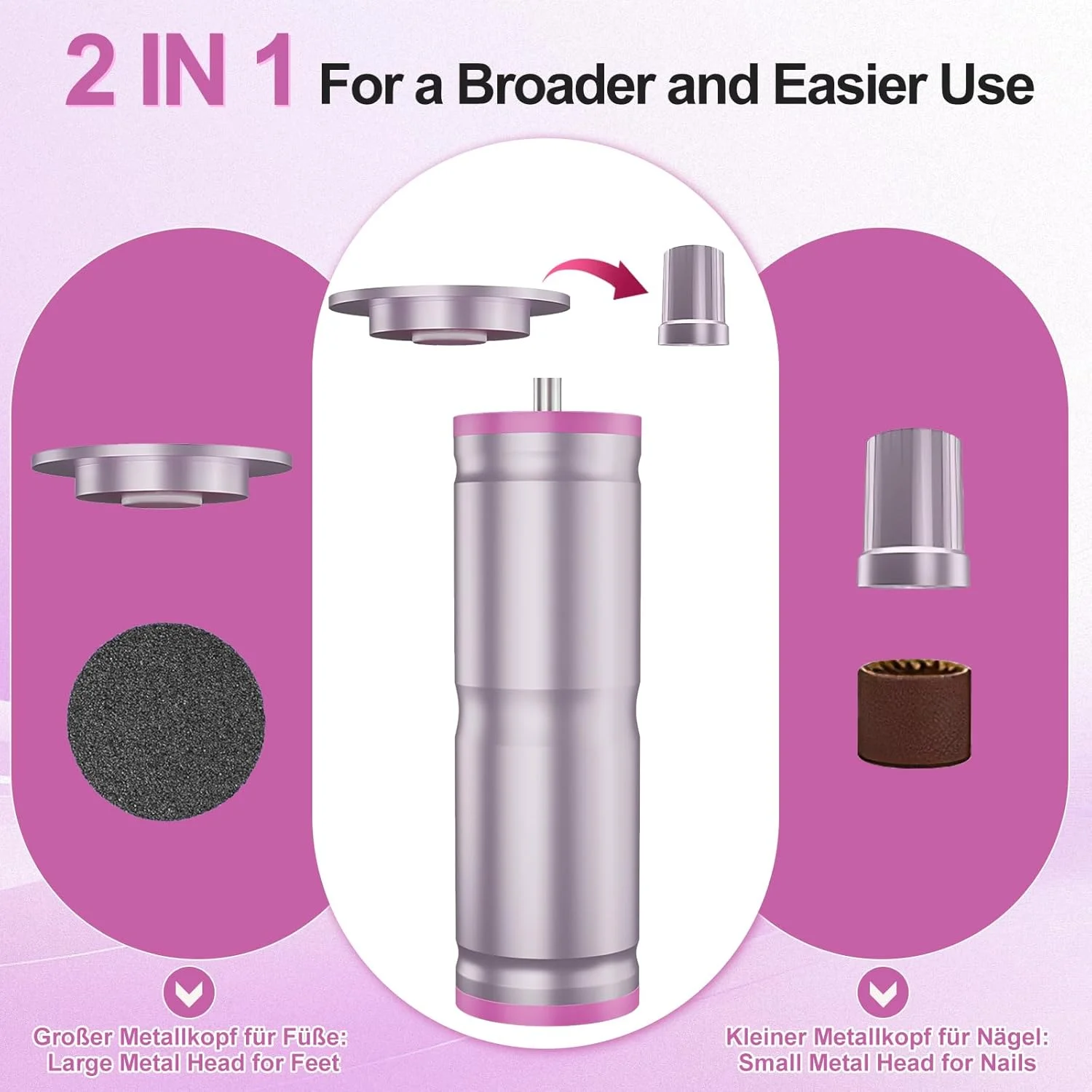 سوهان برقی پا، ست سوهان پدیکور 2 در 1، سرعت قابل تنظیم، پدیکور حرفه ای برای پاشنه های ترک خورده، پینه و پوست مرده (صورتی) سوهان برقی پا، ست سوهان پدیکور 2 در 1، سرعت قابل تنظیم، پدیکور حرفه ای برای پاشنه های ترک خورده، پینه و پوست مرده (صورتی)