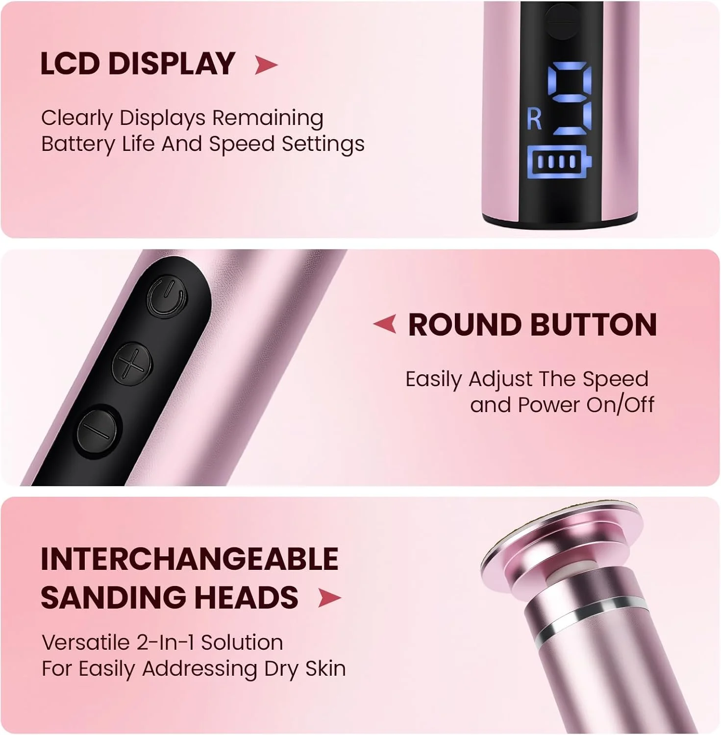 سوهان برقی پا و از بین برنده پینه 2 در 1 - دارای 9 سرعت قابل تنظیم، قابل شارژ، از بین برنده پوست سخت به همراه 30 دیسک سمباده، 10 حلقه سنباده، نمایشگر LCD (Type-C) (صورتی) سوهان برقی پا و از بین برنده پینه 2 در 1 - دارای 9 سرعت قابل تنظیم، قابل شارژ، از بین برنده پوست سخت به همراه 30 دیسک سمباده، 10 حلقه سنباده، نمایشگر LCD (Type-C) (صورتی)