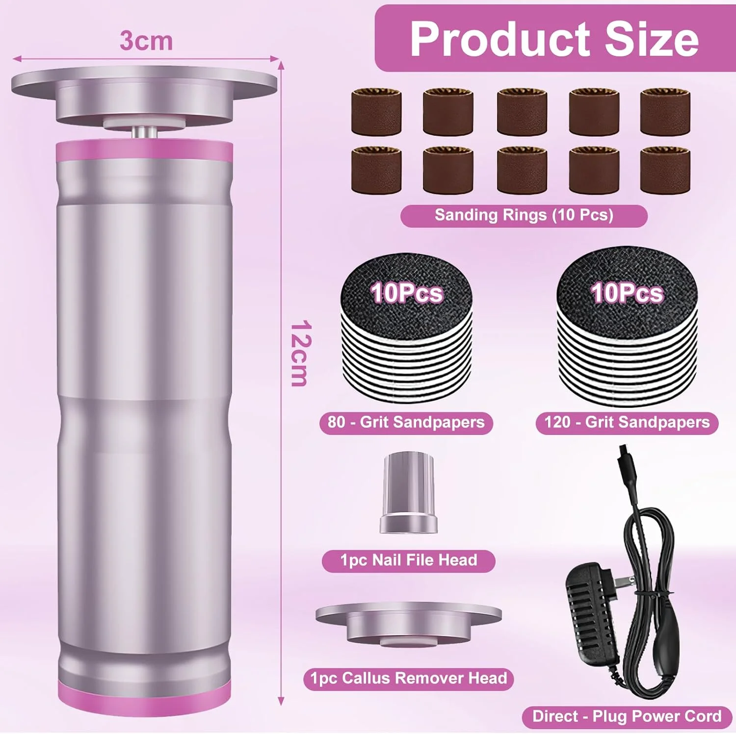 سوهان برقی پا، ست سوهان پدیکور 2 در 1، سرعت قابل تنظیم، پدیکور حرفه ای برای پاشنه های ترک خورده، پینه و پوست مرده (صورتی) سوهان برقی پا، ست سوهان پدیکور 2 در 1، سرعت قابل تنظیم، پدیکور حرفه ای برای پاشنه های ترک خورده، پینه و پوست مرده (صورتی)