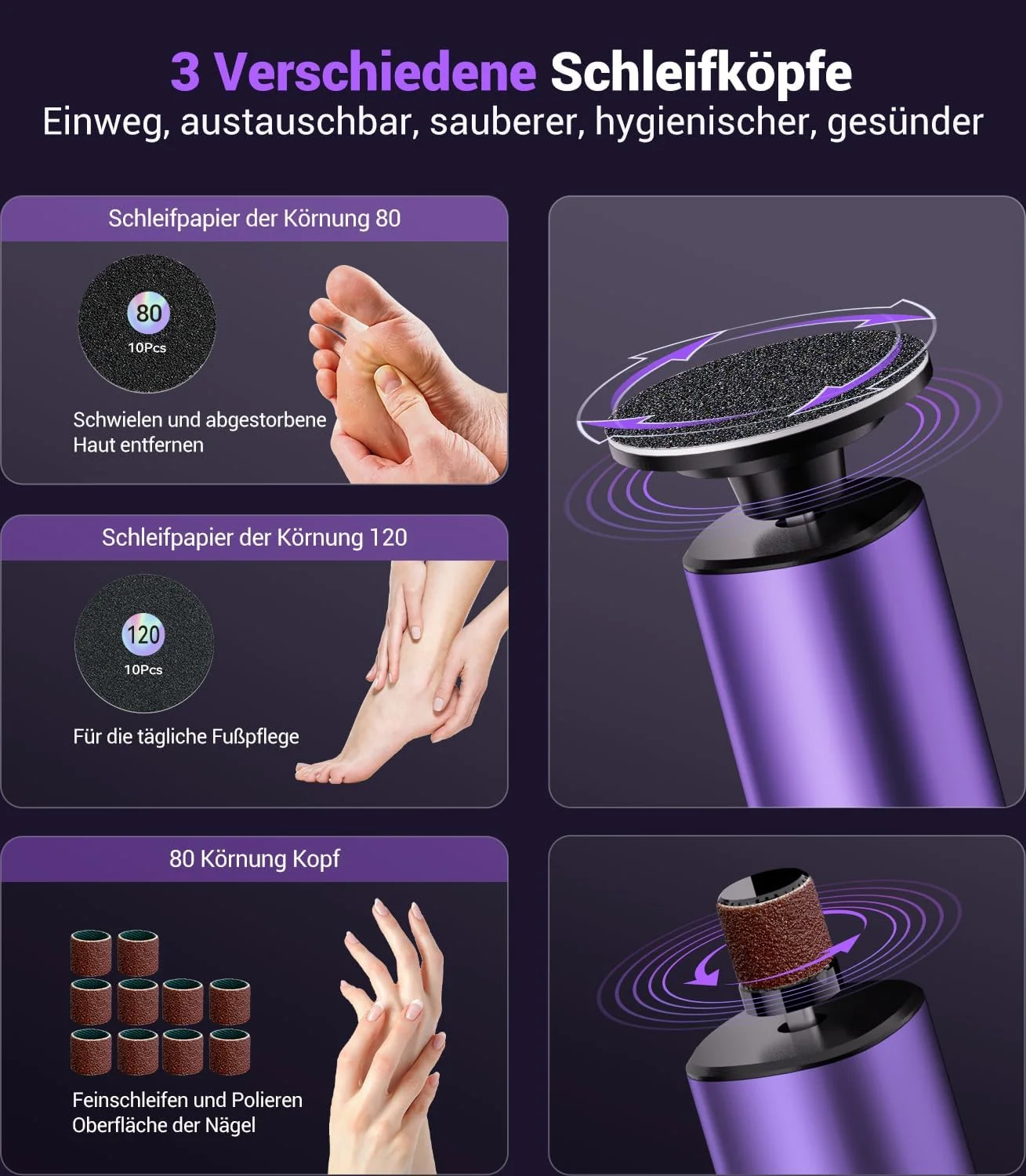 سوهان برقی پدیکور 5 در 1، از بین برنده 99.92% پینه در 3 دقیقه، سوهان برقی پا، فناوری حسگر پا، مناسب برای پوست های ترک خورده و سخت (بنفش) سوهان برقی پدیکور 5 در 1، از بین برنده 99.92% پینه در 3 دقیقه، سوهان برقی پا، فناوری حسگر پا، مناسب برای پوست های ترک خورده و سخت (بنفش)