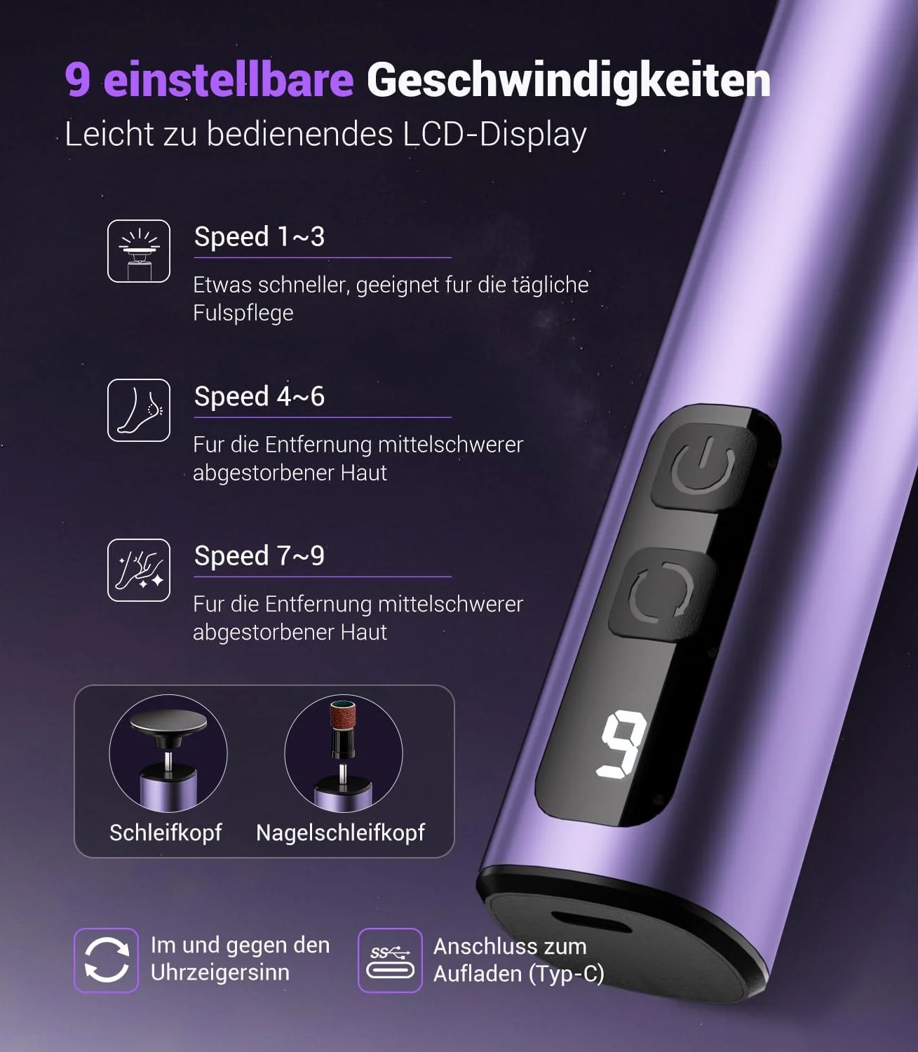 سوهان برقی پدیکور 5 در 1، از بین برنده 99.92% پینه در 3 دقیقه، سوهان برقی پا، فناوری حسگر پا، مناسب برای پوست های ترک خورده و سخت (بنفش) سوهان برقی پدیکور 5 در 1، از بین برنده 99.92% پینه در 3 دقیقه، سوهان برقی پا، فناوری حسگر پا، مناسب برای پوست های ترک خورده و سخت (بنفش)