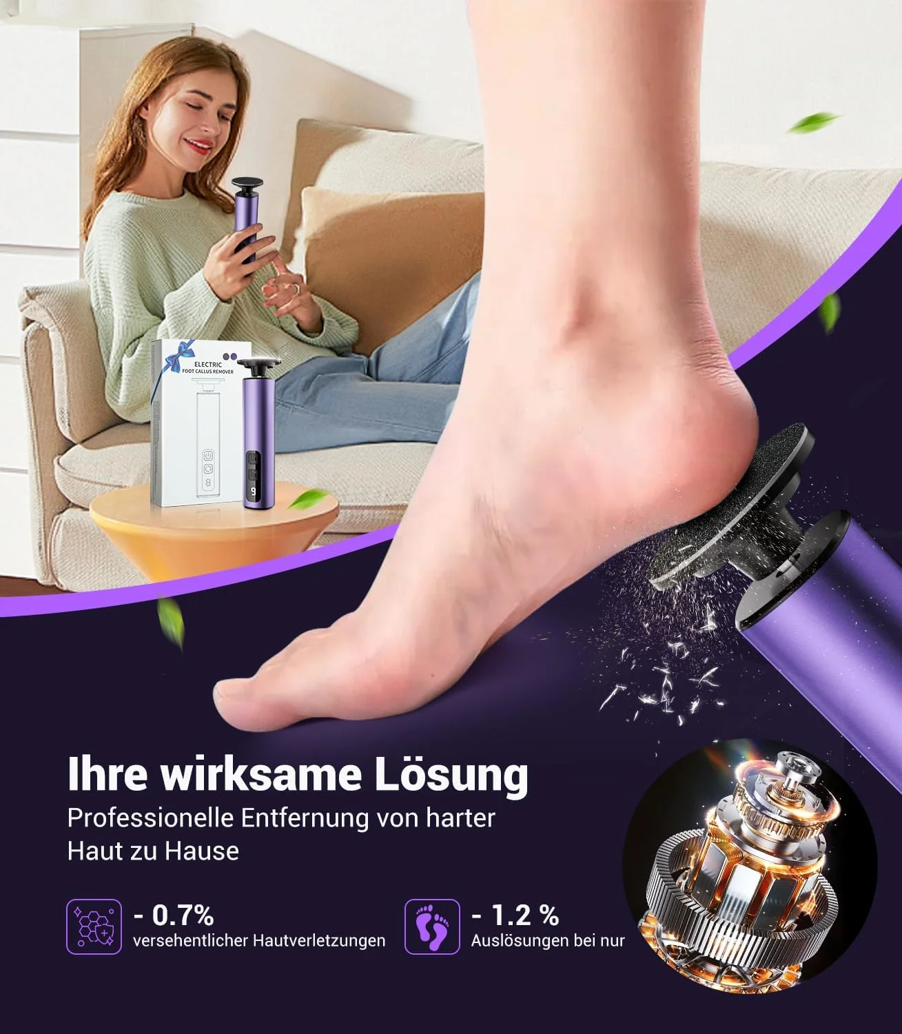 سوهان برقی پدیکور 5 در 1، از بین برنده 99.92% پینه در 3 دقیقه، سوهان برقی پا، فناوری حسگر پا، مناسب برای پوست های ترک خورده و سخت (بنفش) سوهان برقی پدیکور 5 در 1، از بین برنده 99.92% پینه در 3 دقیقه، سوهان برقی پا، فناوری حسگر پا، مناسب برای پوست های ترک خورده و سخت (بنفش)