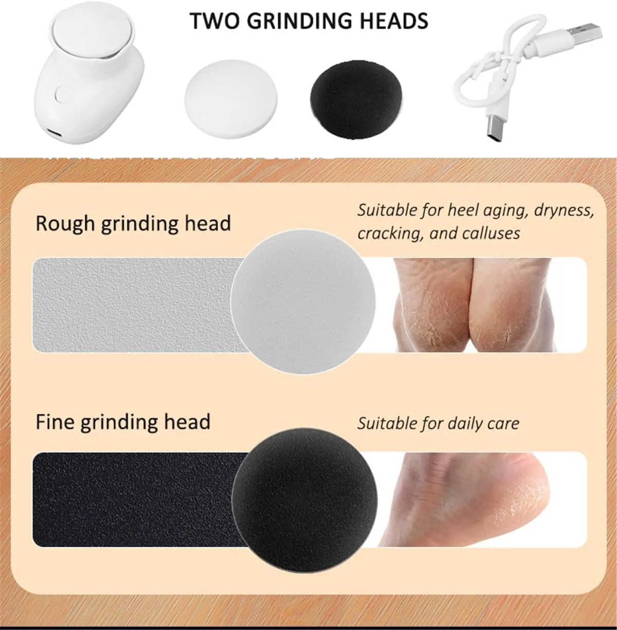 مینی سنگ پای برقی قابل حمل، سوهان پدیکور برقی شارژی USB با 2 سری سنگ زنی، فایل پدیکور الکترونیکی دو سرعته برای ترمیم پاشنه پا، ابزار مراقبت از پوست های مرده، سفت و خشک ترک خورده