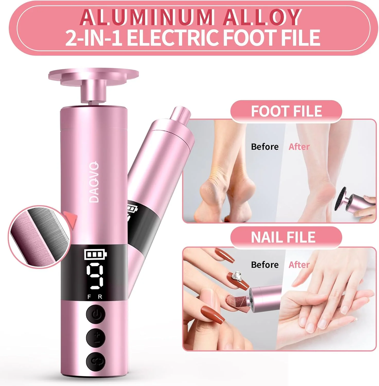 سوهان برقی پینه پا DAQVQ، سوهان برقی 2 در 1 پا/سوهان ناخن، سوهان پای حرفه ای بی سیم با صفحه نمایش دیجیتال، 9 سرعت قابل تنظیم، کیت سوهان پدیکور F/R و نمایشگر باتری - صورتی فلش سوهان برقی پینه پا DAQVQ، سوهان برقی 2 در 1 پا/سوهان ناخن، سوهان پای حرفه ای بی سیم با صفحه نمایش دیجیتال، 9 سرعت قابل تنظیم، کیت سوهان پدیکور F/R و نمایشگر باتری - صورتی فلش