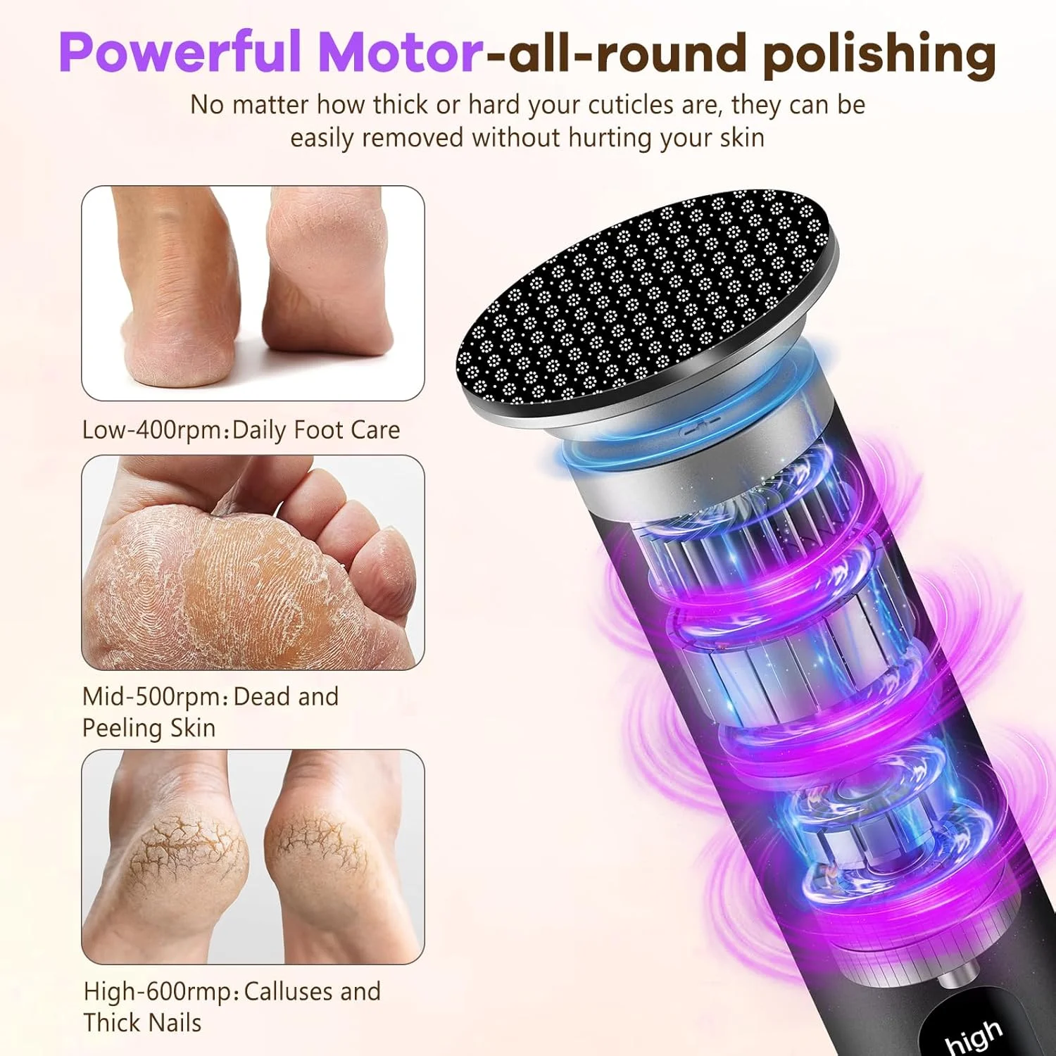 سوهان برقی پدیکور سایفروی - سوهان الکترونیکی پا با سر شیشه نانو به همراه 20 عدد کاغذ سمباده، سوهان برقی قابل حمل برای پا، ابزار پدیکور موثر برای از بین بردن پوست مرده و پینه پا