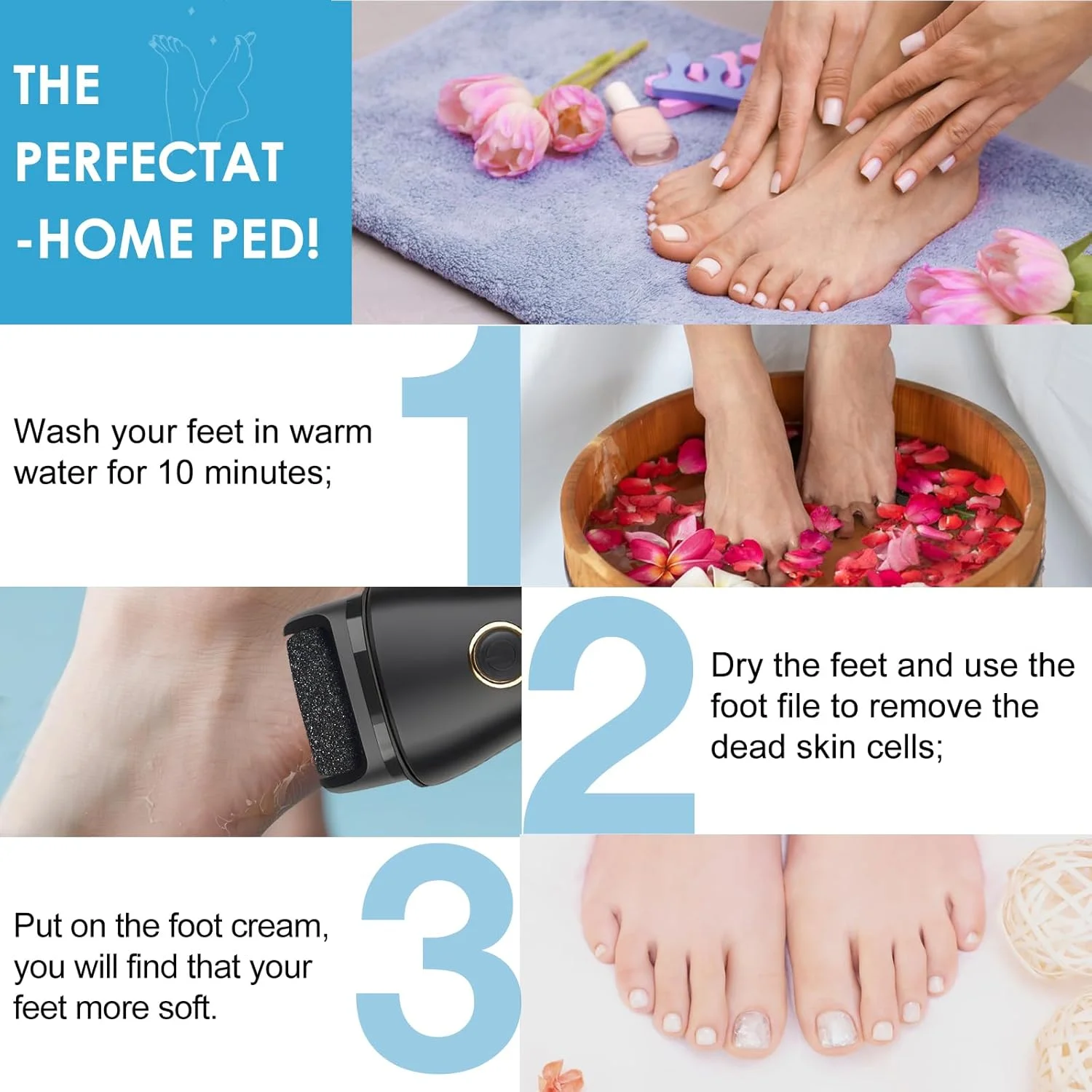 سوهان برقی پا از بین برنده پینه پا - 9 عدد سری سنگ زنی بزرگتر و 3 سرعته، کیت پدیکور اسکرابر پا از بین برنده پوست مرده، کیت مراقبت از پا ابزار پدیکور برای پوست مرده پینه پوست سخت ترک های خشک