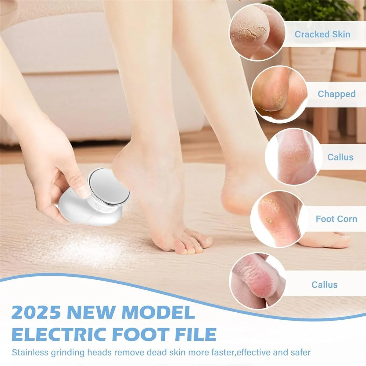 مینی سنگ پای برقی قابل حمل، سوهان پدیکور برقی شارژی USB با 2 سری سنگ زنی، فایل پدیکور الکترونیکی دو سرعته برای ترمیم پاشنه پا، ابزار مراقبت از پوست های مرده، سفت و خشک ترک خورده