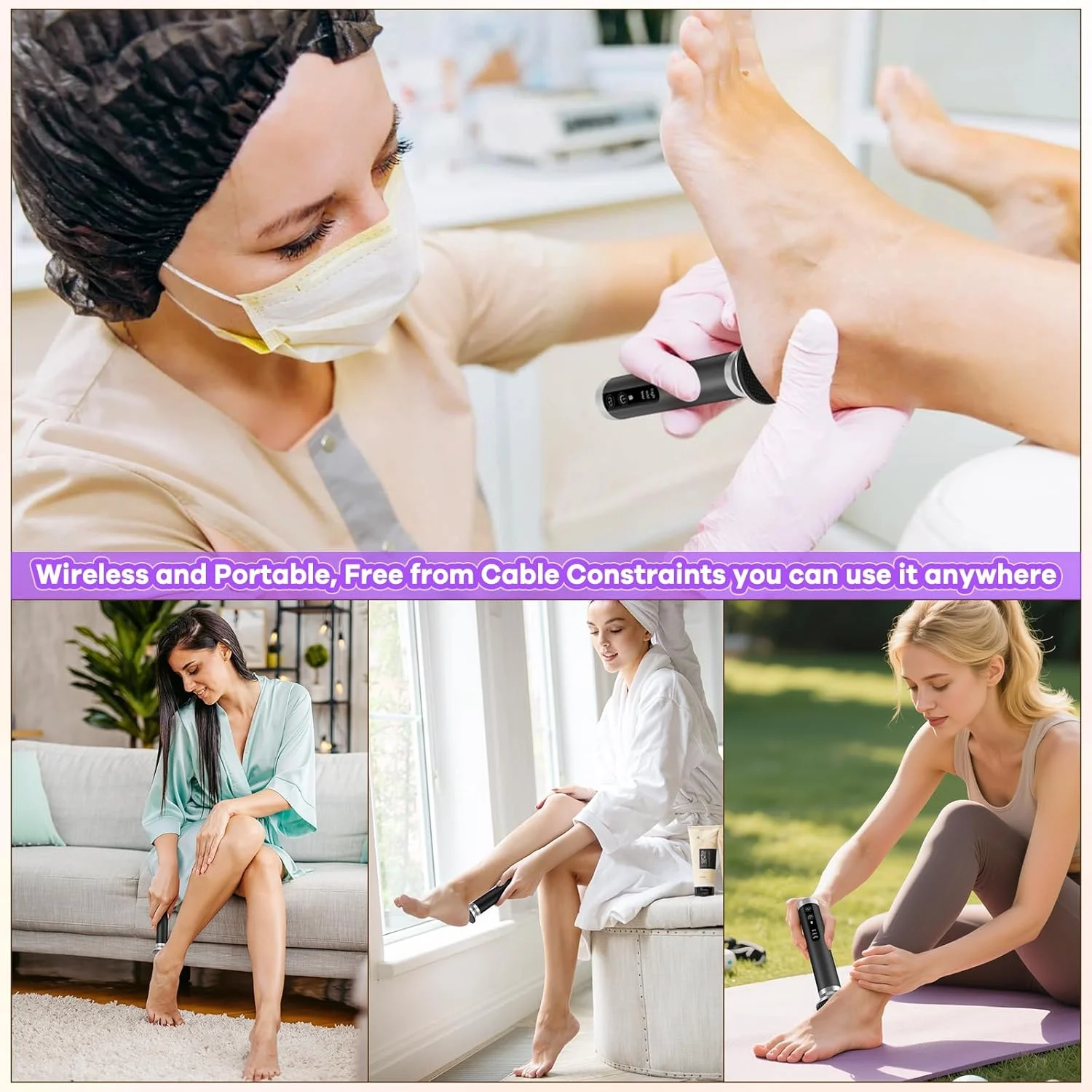 سوهان برقی پدیکور سایفروی - سوهان الکترونیکی پا با سر شیشه نانو به همراه 20 عدد کاغذ سمباده، سوهان برقی قابل حمل برای پا، ابزار پدیکور موثر برای از بین بردن پوست مرده و پینه پا