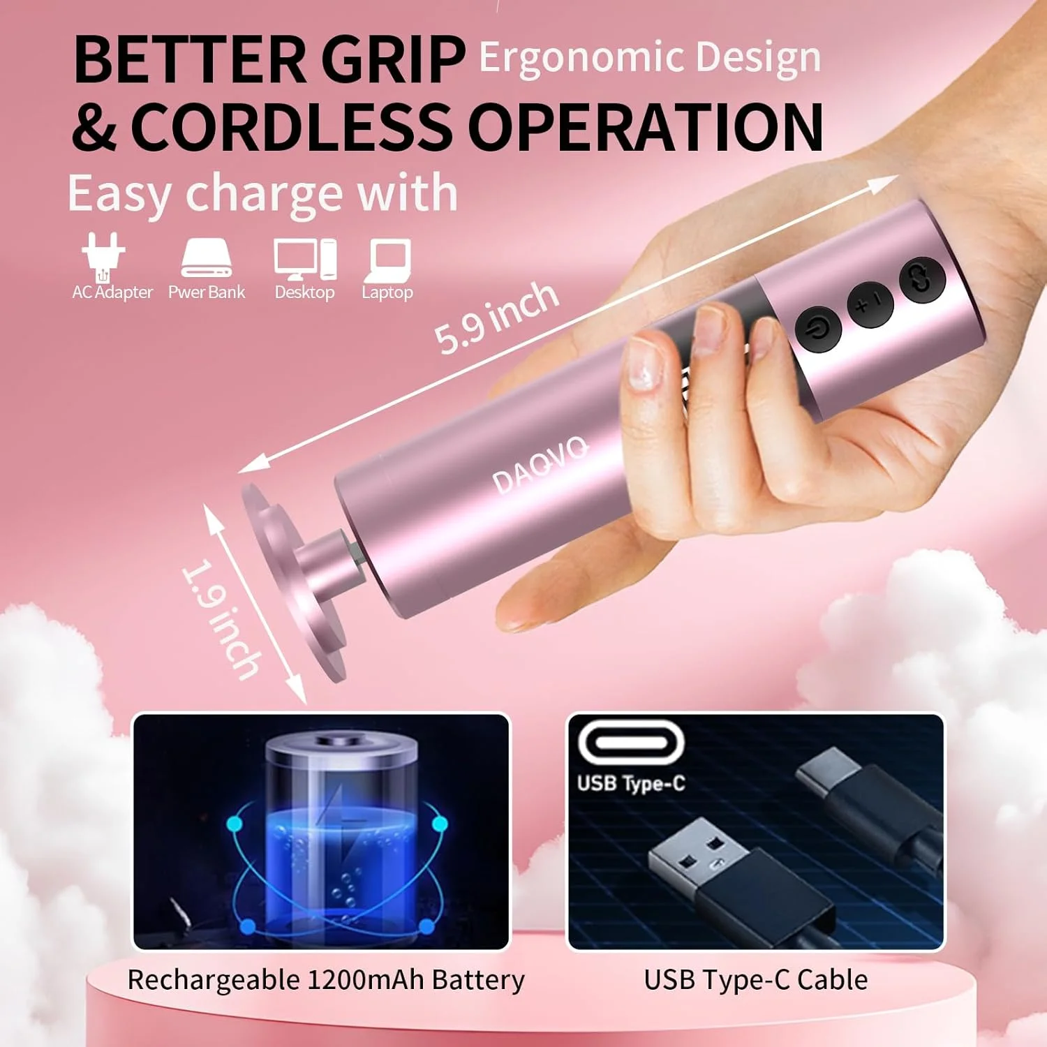 سوهان برقی پینه پا DAQVQ، سوهان برقی 2 در 1 پا/سوهان ناخن، سوهان پای حرفه ای بی سیم با صفحه نمایش دیجیتال، 9 سرعت قابل تنظیم، کیت سوهان پدیکور F/R و نمایشگر باتری - صورتی فلش سوهان برقی پینه پا DAQVQ، سوهان برقی 2 در 1 پا/سوهان ناخن، سوهان پای حرفه ای بی سیم با صفحه نمایش دیجیتال، 9 سرعت قابل تنظیم، کیت سوهان پدیکور F/R و نمایشگر باتری - صورتی فلش