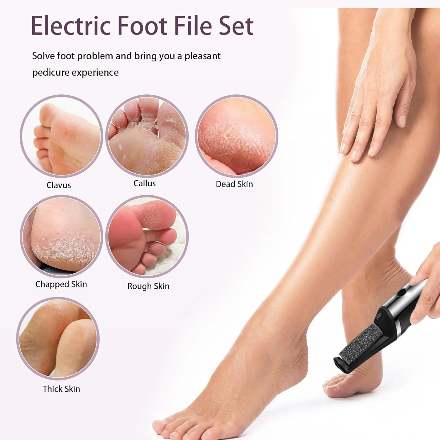 سوهان برقی پدیکور پا Conhaze، سوهان پدیکور شارژی صاف کننده پا، ابزار حرفه ای پدیکور برای پوست های خشک، مرده، ترک خورده و سخت، کیت مراقبت از اسپا پا در خانه برای آقایان و خانم ها