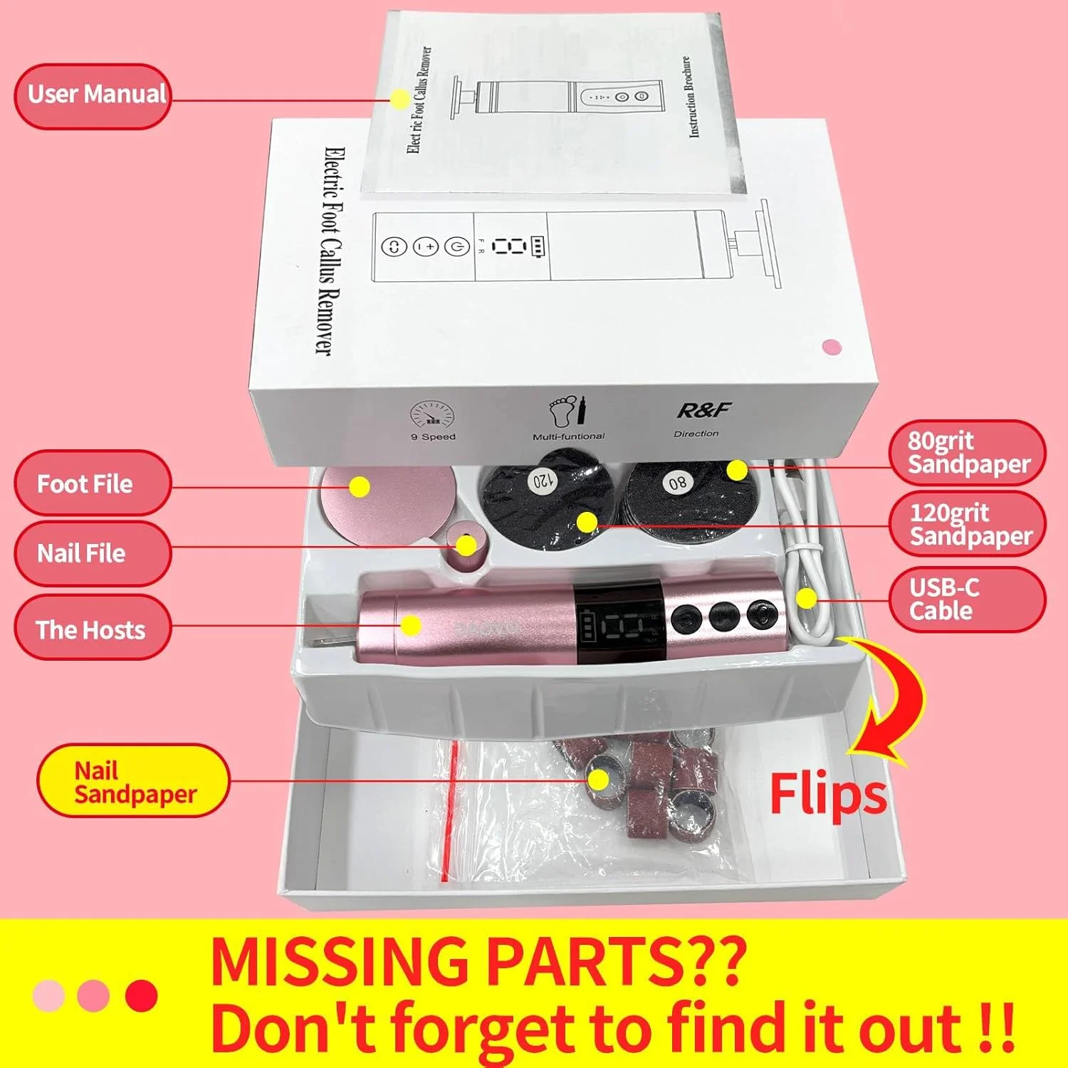 سوهان برقی پینه پا DAQVQ، سوهان برقی 2 در 1 پا/سوهان ناخن، سوهان پای حرفه ای بی سیم با صفحه نمایش دیجیتال، 9 سرعت قابل تنظیم، کیت سوهان پدیکور F/R و نمایشگر باتری - صورتی فلش سوهان برقی پینه پا DAQVQ، سوهان برقی 2 در 1 پا/سوهان ناخن، سوهان پای حرفه ای بی سیم با صفحه نمایش دیجیتال، 9 سرعت قابل تنظیم، کیت سوهان پدیکور F/R و نمایشگر باتری - صورتی فلش
