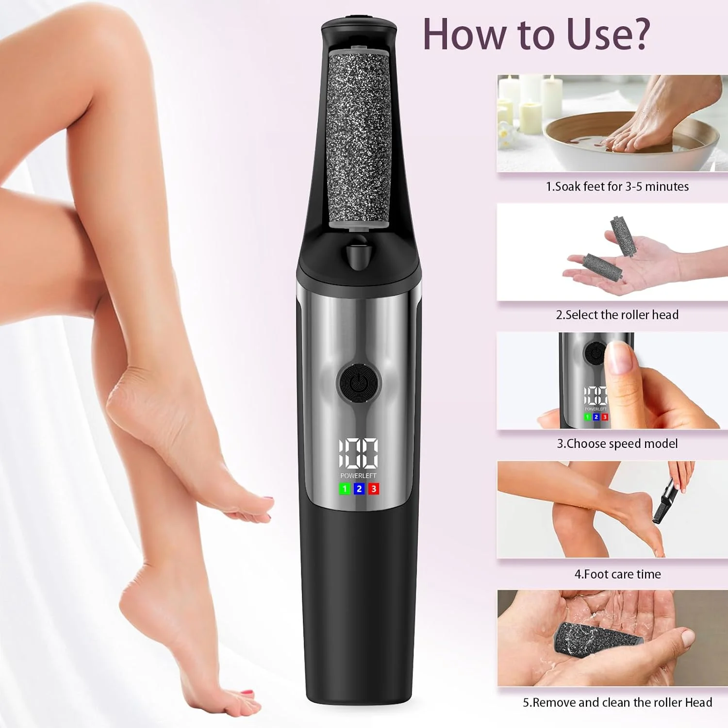 سوهان برقی پدیکور پا Conhaze، سوهان پدیکور شارژی صاف کننده پا، ابزار حرفه ای پدیکور برای پوست های خشک، مرده، ترک خورده و سخت، کیت مراقبت از اسپا پا در خانه برای آقایان و خانم ها