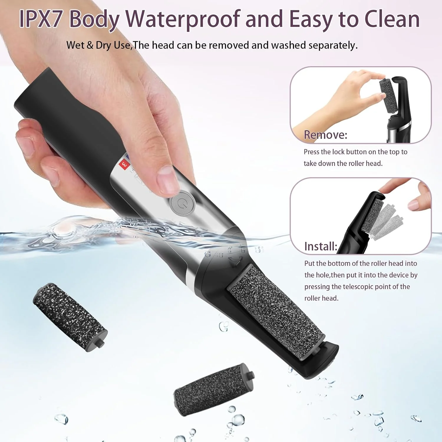 سوهان برقی پدیکور پا Conhaze، سوهان پدیکور شارژی صاف کننده پا، ابزار حرفه ای پدیکور برای پوست های خشک، مرده، ترک خورده و سخت، کیت مراقبت از اسپا پا در خانه برای آقایان و خانم ها