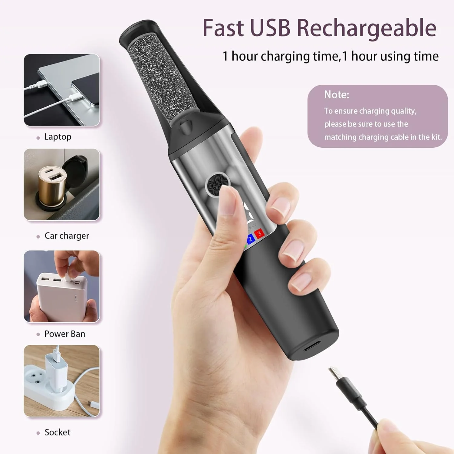 سوهان برقی پدیکور پا Conhaze، سوهان پدیکور شارژی صاف کننده پا، ابزار حرفه ای پدیکور برای پوست های خشک، مرده، ترک خورده و سخت، کیت مراقبت از اسپا پا در خانه برای آقایان و خانم ها