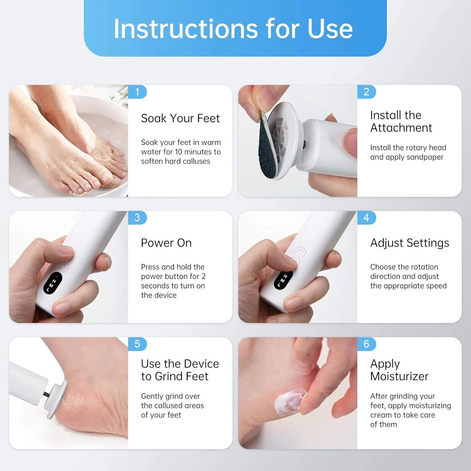 سوهان برقی پدیکور پا - سوهان شارژی پا برای داشتن پاهایی نرم و لطیف، 6 سرعت، شارژ USB، پدهای سمباده ای قابل تعویض، از بین برنده پوست مرده قابل حمل برای آقایان و خانم ها سوهان برقی پدیکور پا - سوهان شارژی پا برای داشتن پاهایی نرم و لطیف، 6 سرعت، شارژ USB، پدهای سمباده ای قابل تعویض، از بین برنده پوست مرده قابل حمل برای آقایان و خانم ها