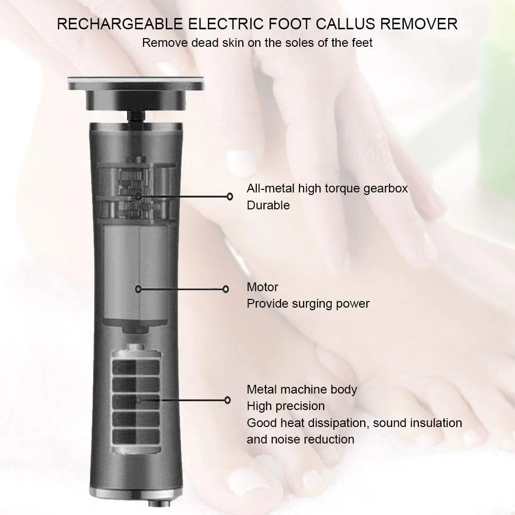 دستگاه برقی از بین برنده پینه پا با شارژ USB، گیربکس فلزی با گشتاور بالا، سرعت 600 دور در دقیقه، سنگ زنی زبر و نرم، باتری 2500 میلی آمپر ساعتی برای استفاده در منزل و سالن