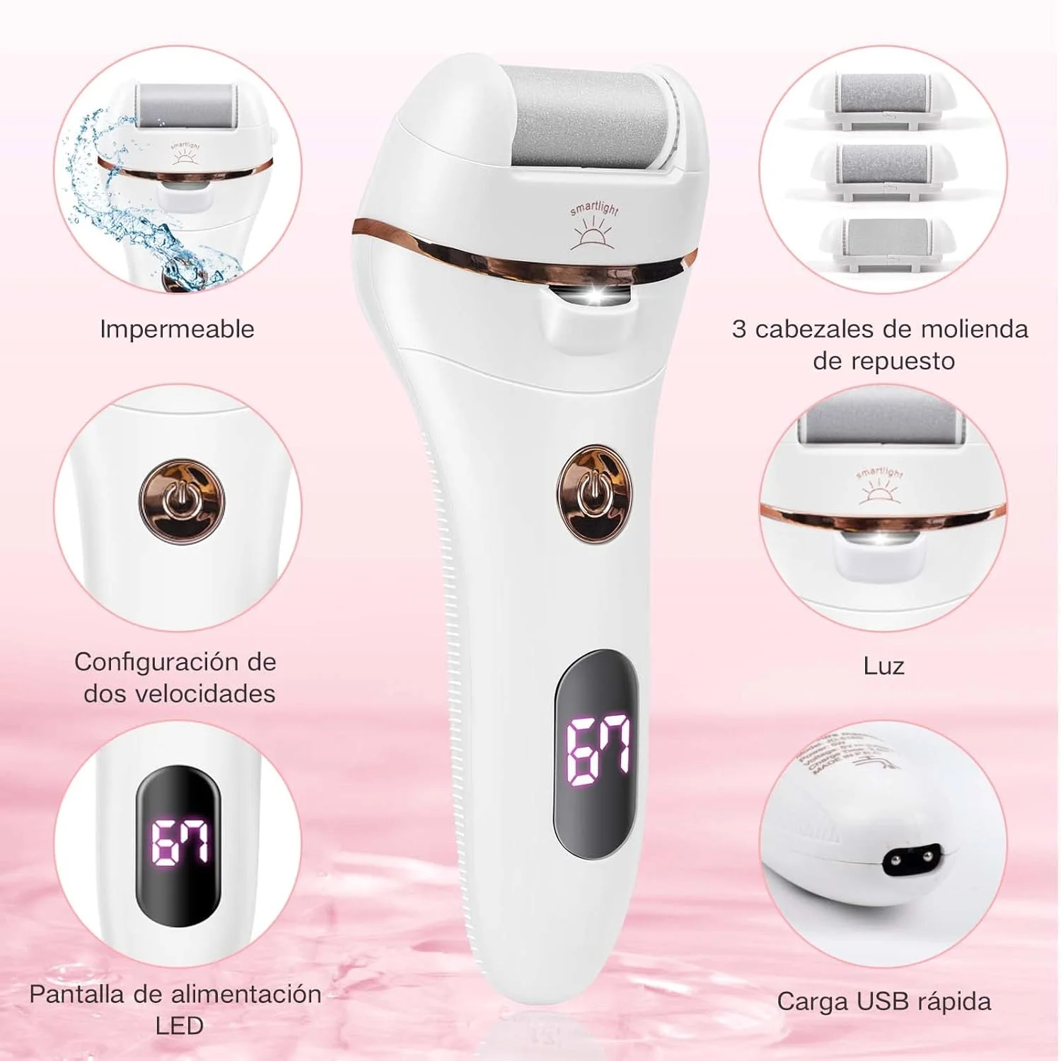 سوهان برقی پینه پا BNEHHOV، قابل شارژ USB، ابزار پدیکور با باتری 1200mAh، ضد آب IPX5، نمایشگر LED، دارای 3 سری سمباده تعویضی