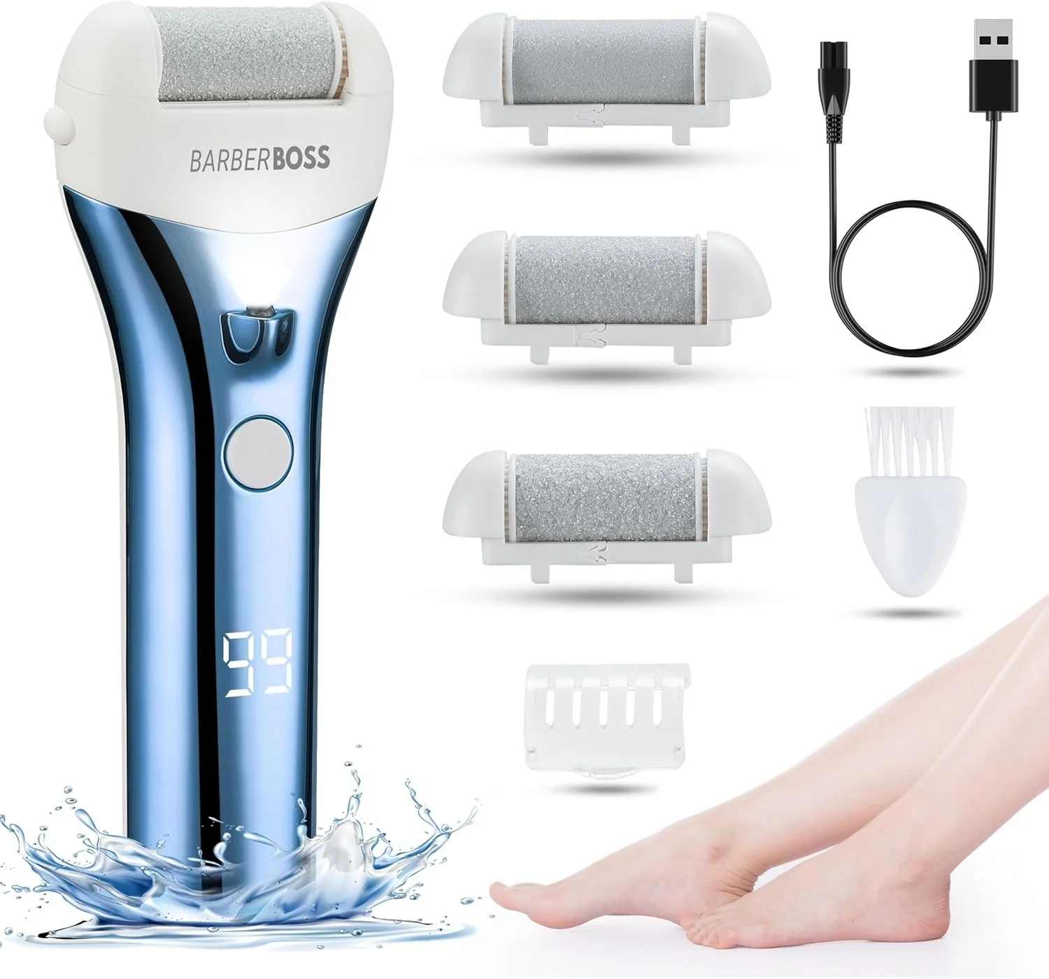 سوهان برقی پا BarberBoss - از بین برنده پوست سفت، سوهان پا برای پوست سفت، از بین برنده برقی پوست سفت پا، ست حرفه ای پدیکور پا (آبی) سوهان برقی پا BarberBoss - از بین برنده پوست سفت، سوهان پا برای پوست سفت، از بین برنده برقی پوست سفت پا، ست حرفه ای پدیکور پا (آبی)