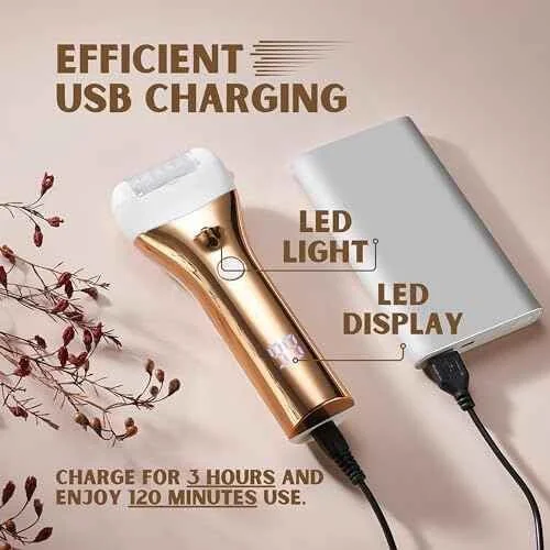 سوهان پدیکور شارژی Barberboss، از بین برنده پوست سفت پا، کیت ضد آب برقی با 3 غلتک، دو سرعته، شارژ USB و نمایشگر LED، ست پدیکور برای پاشنه های ترک خورده و پاهای صاف (طلایی)