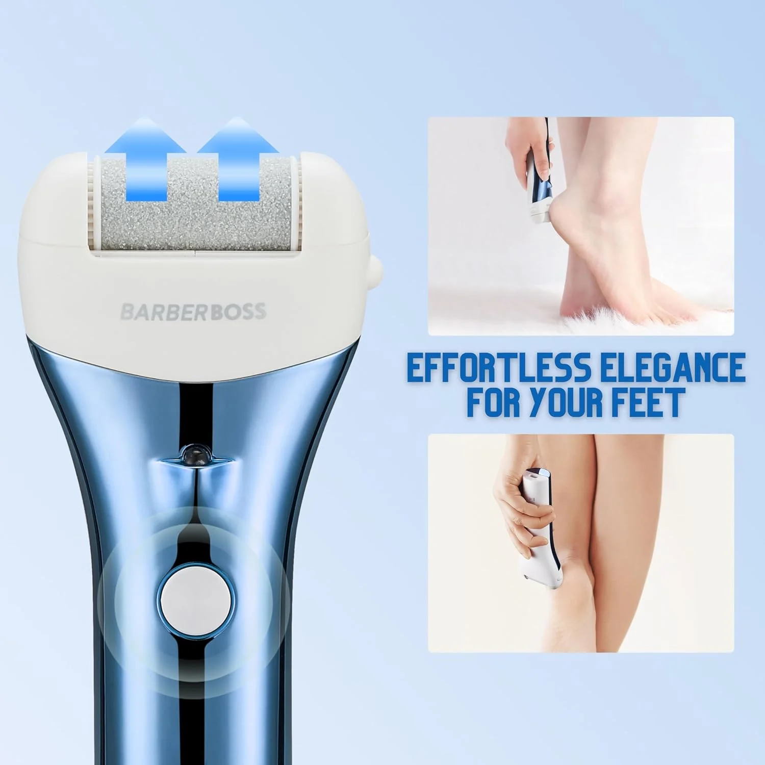 سوهان برقی پا BarberBoss - از بین برنده پوست سفت، سوهان پا برای پوست سفت، از بین برنده برقی پوست سفت پا، ست حرفه ای پدیکور پا (آبی)