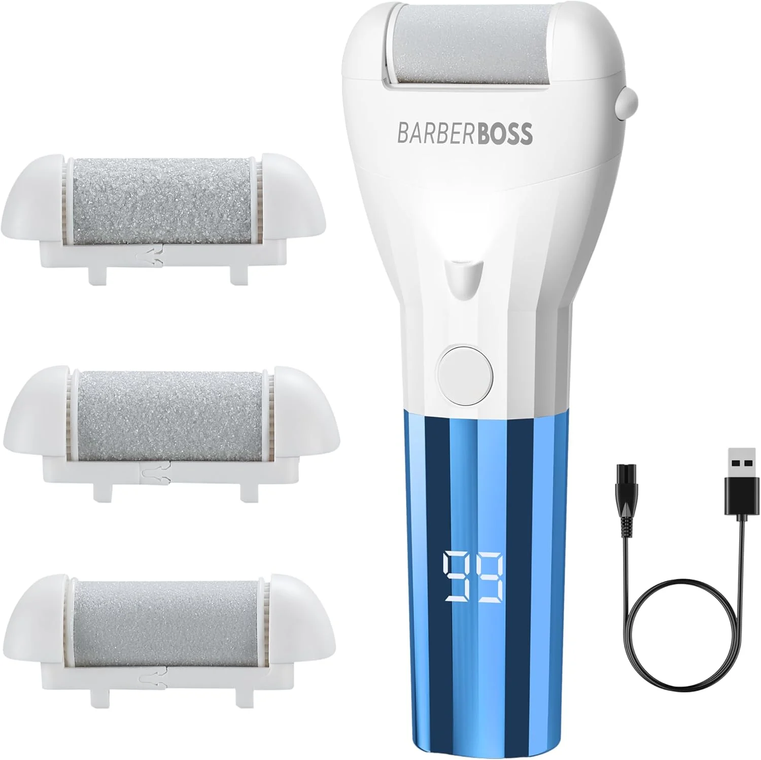 سوهان برقی ضد آب پینه BarberBoss، فایل پا شارژی برای پاشنه و کف پا، 3 سری غلتکی، نمایشگر LED، تنظیمات دو سرعته و چراغ داخلی، ابزار پدیکور برای داشتن پاهایی صاف و نرم سوهان برقی ضد آب پینه BarberBoss، فایل پا شارژی برای پاشنه و کف پا، 3 سری غلتکی، نمایشگر LED، تنظیمات دو سرعته و چراغ داخلی، ابزار پدیکور برای داشتن پاهایی صاف و نرم