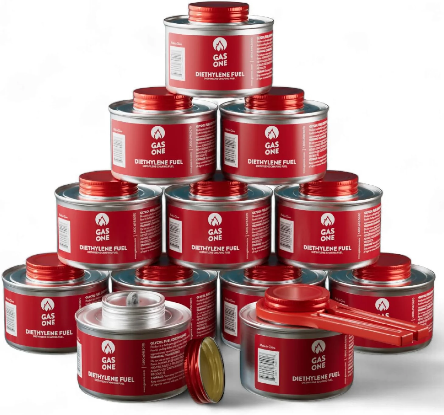 سوخت گرمایشی GASONE با ماندگاری بیش از 2 ساعت - گرم نگهدارنده غذا برای ست بوفه دیش گرمایشی - سوخت مایع ایمن با فتیله و درب بازکن (بسته 12 عددی) - CFD-2-12