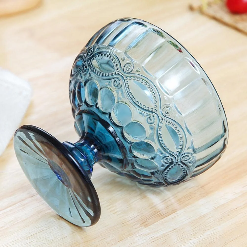 گائولینچی کاسه دسر پایه دار شیشه ای منقوش طرح وینتیج، کاسه بستنی، کاسه ترایفل، کاسه سالاد، کاسه کیک آب نبات برای مهمانی خانگی عروسی 10 اونس