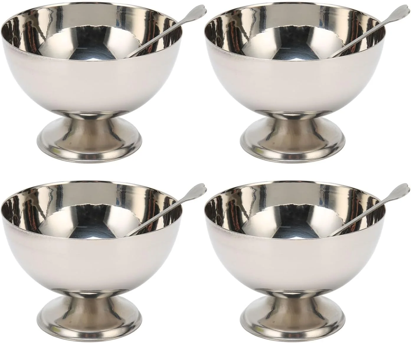 مجموعه 4 عددی کاسه دسر gernie، فنجان بستنی استیل ضد زنگ با چنگال، کاسه های پایه دار بستنی قابل استفاده مجدد، کاسه های دسر، کاسه های سرو، برای مهمانی اسنک میوه ای ساندای