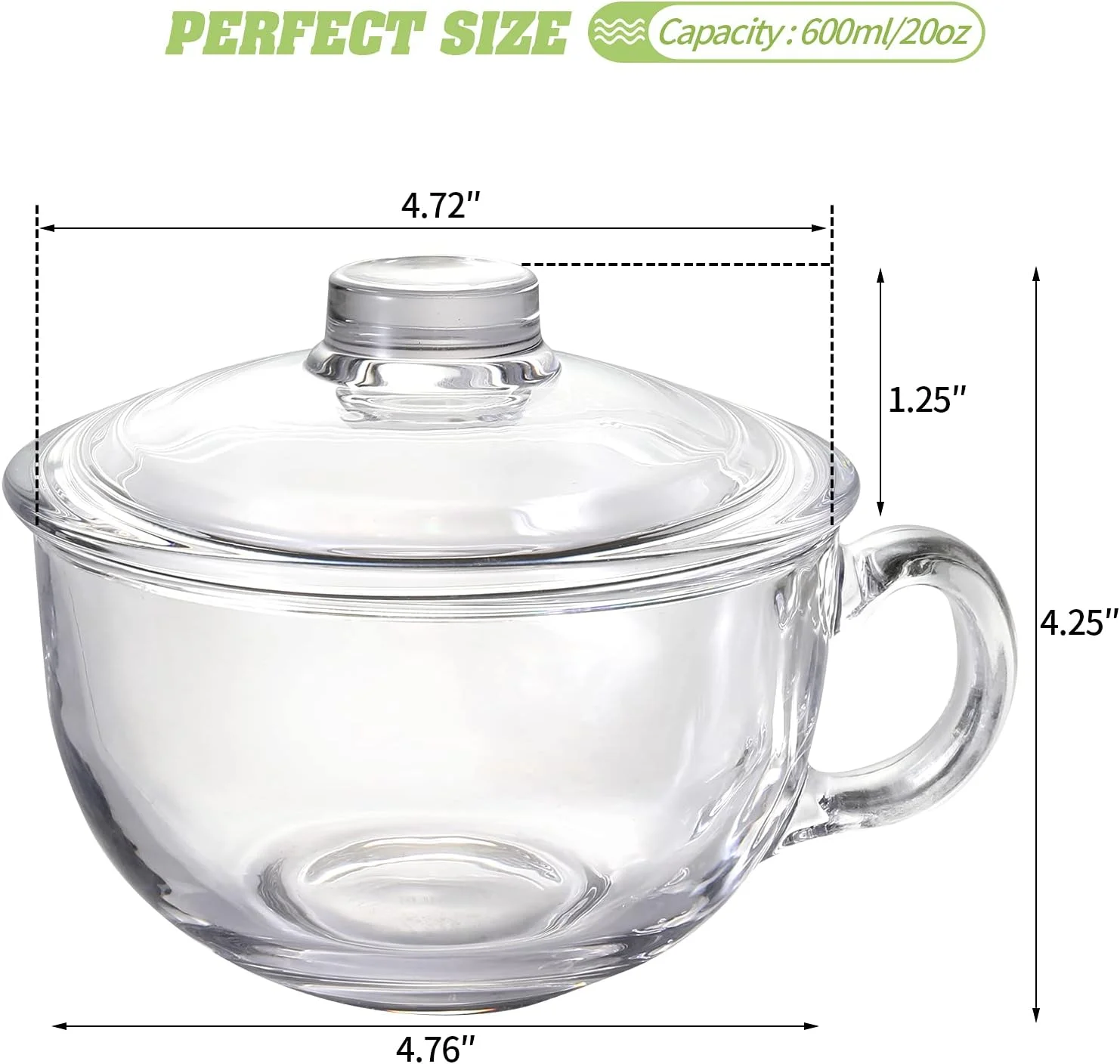 کاسه شیشه ای غلات فویوفلای با دسته، ظروف شیشه ای شفاف با ظرفیت بالا، مناسب مایکروویو، 500 میلی لیتر کاسه شیشه ای غلات فویوفلای با دسته، ظروف شیشه ای شفاف با ظرفیت بالا، مناسب مایکروویو، 500 میلی لیتر