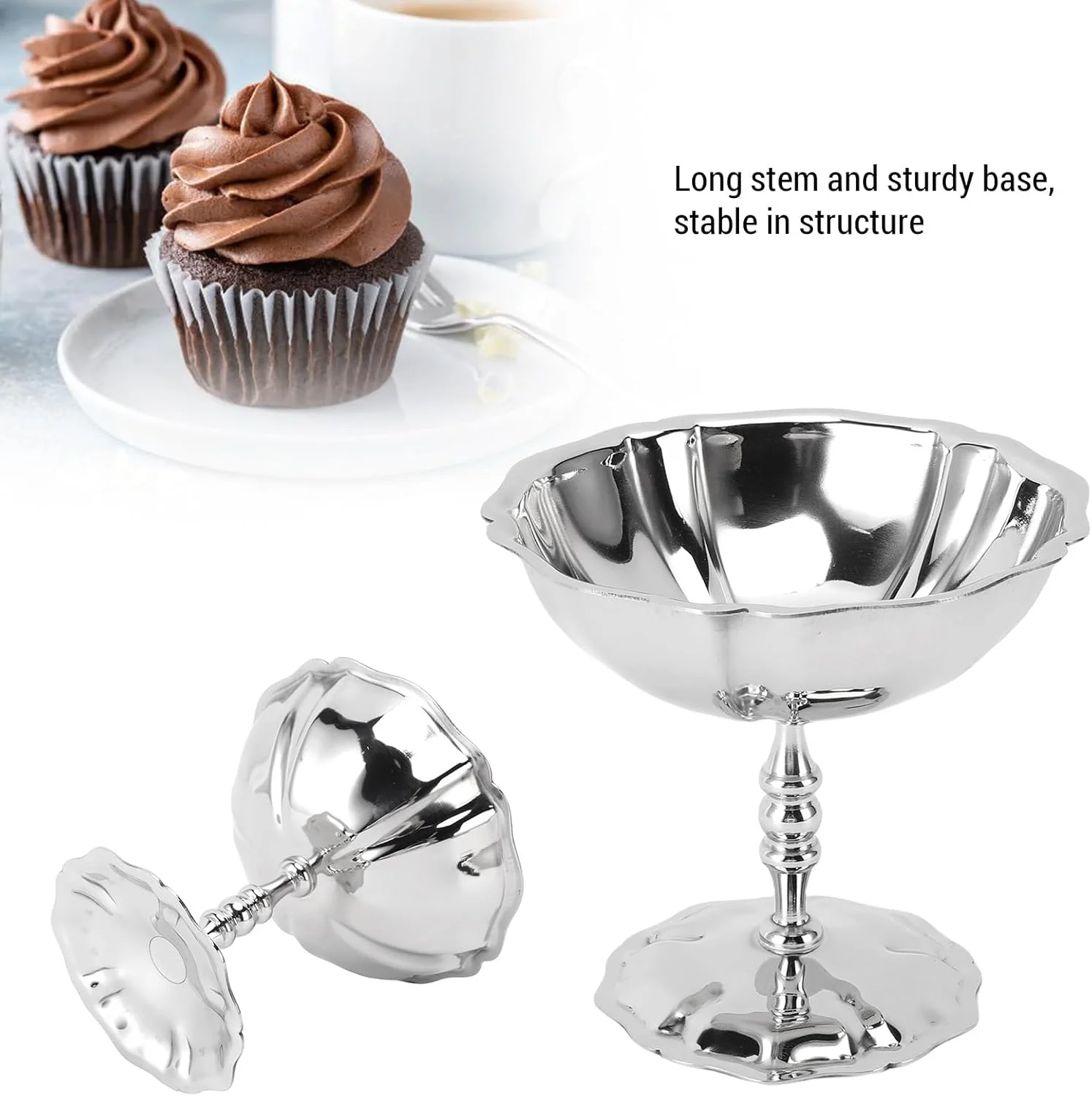 جام دسر خوری استیل 304 با پایه بلند، مناسب برای بستنی، پودینگ، ماست، سالاد میوه، تنقلات و دکوراسیون مهمانی (براق) جام دسر خوری استیل 304 با پایه بلند، مناسب برای بستنی، پودینگ، ماست، سالاد میوه، تنقلات و دکوراسیون مهمانی (براق)