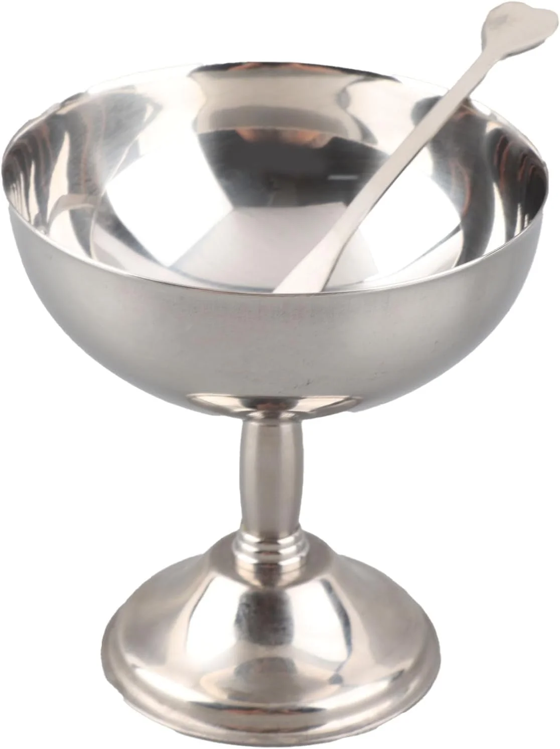 جام بستنی پایه دار، جام دسر فلزی استیل 304، کاسه ماست و تنقلات، تمیز کردن آسان، کاسه دسر سرو فلزی رترو با قاشق برای سالاد میوه و پودینگ (سایز کوچک 9 سانتی متر)