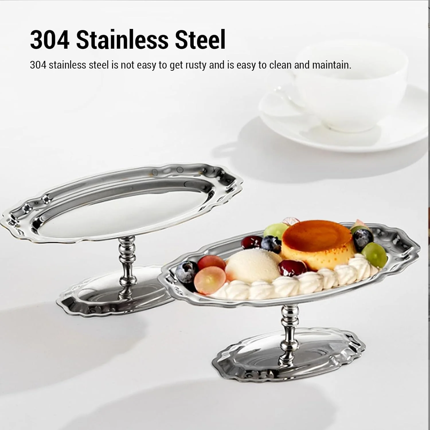 کاسه بستنی Fockety، جام بستنی پایه دار استیل ضد زنگ، کاسه دسر بیضی شکل قابل استفاده مجدد برای پودینگ، سالاد، میوه، میان وعده، ماست، آب نبات، پیش غذا، چاشنی، مهمانی ها، عروسی ها