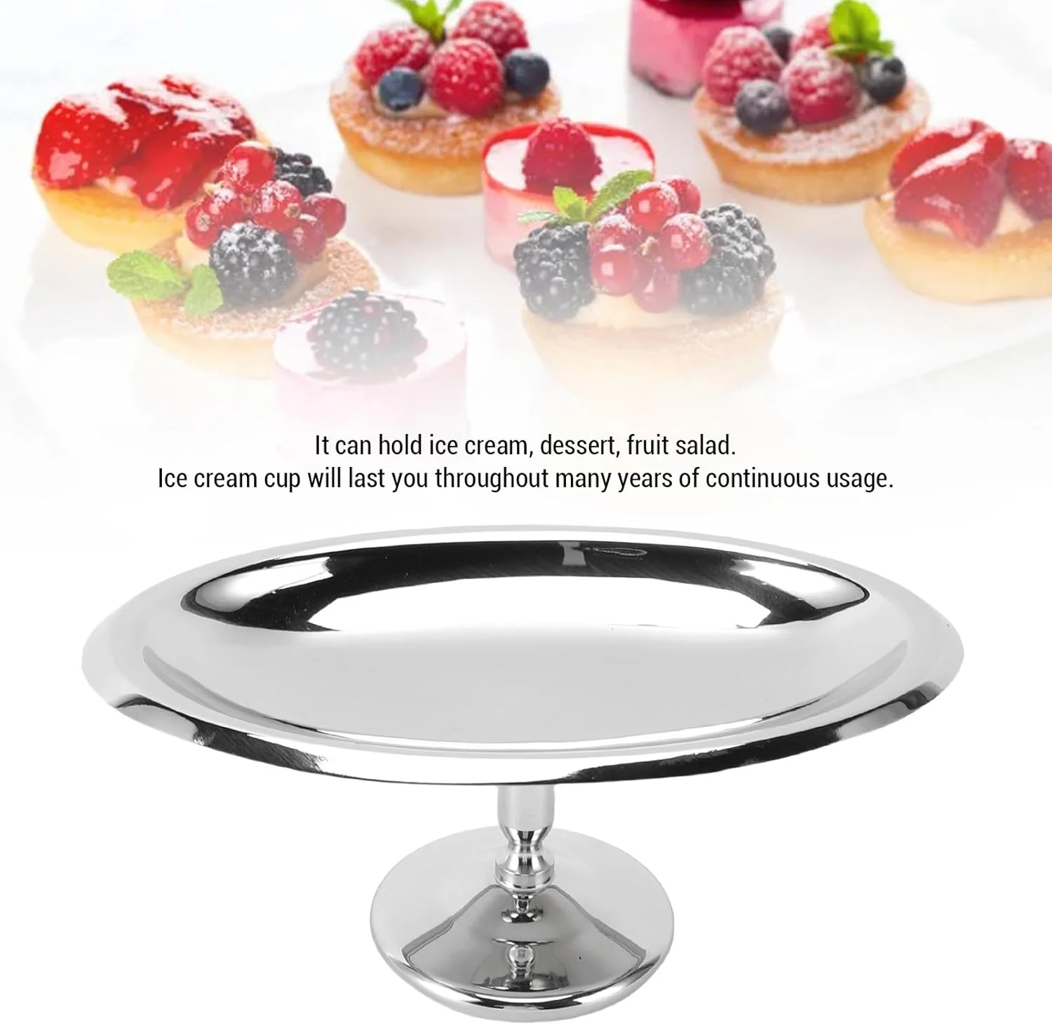 کاسه بستنی فوکتی، جام بستنی پایه دار استیل ضد زنگ، کاسه دسر فلزی قابل استفاده مجدد برای پودینگ، سالاد، میوه، بستنی، تنقلات، ماست، آب نبات، پیش غذا، چاشنی (بیضی) (B)