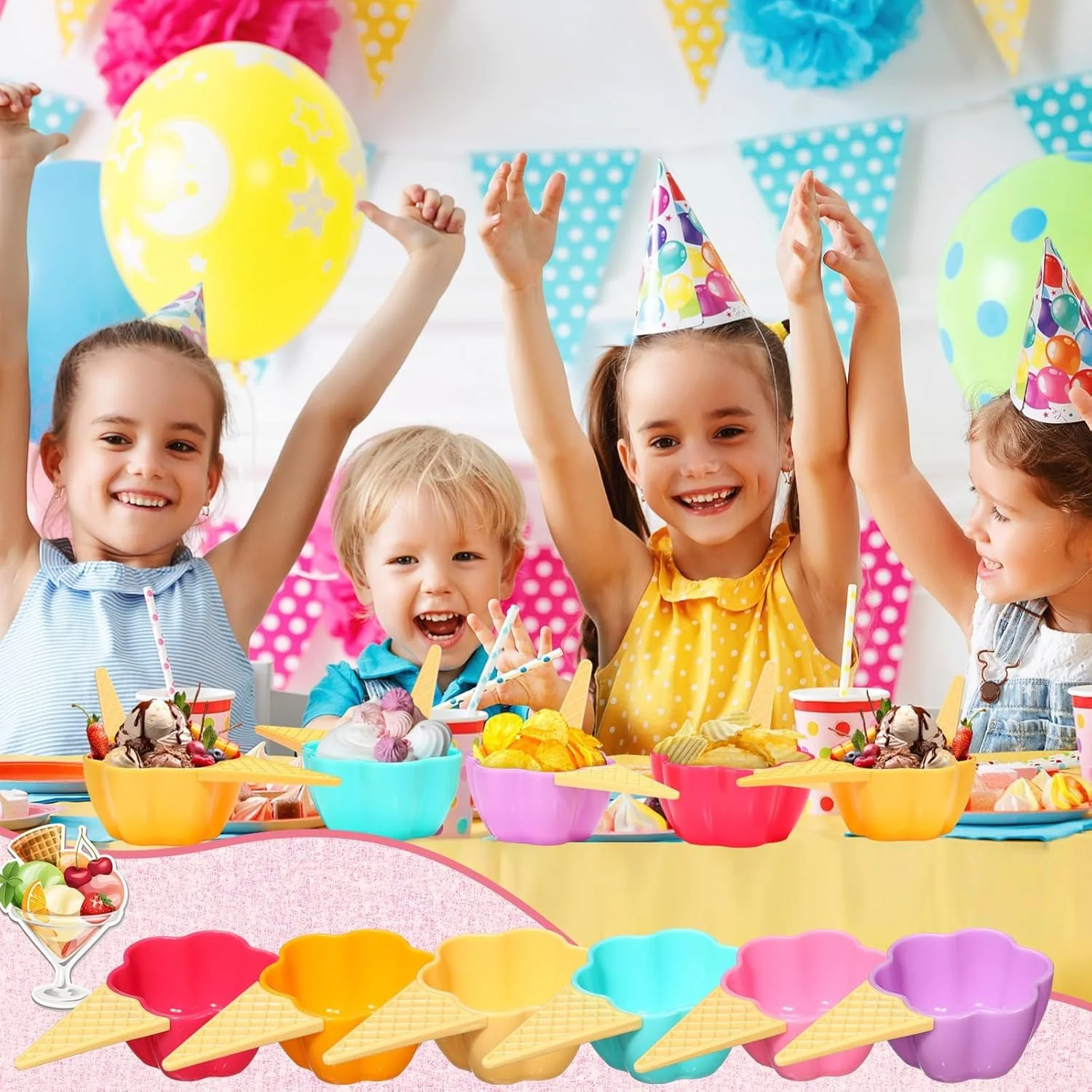 ست 12 تایی کاسه بستنی با طرح گل همراه با قاشق سیلیکونی، فنجان های ماست یخ زده پلاستیکی 177 میلی لیتری برای مهمانی ها، کودکان و استفاده روزانه - کاسه های دسر محکم و قابل استفاده مجدد