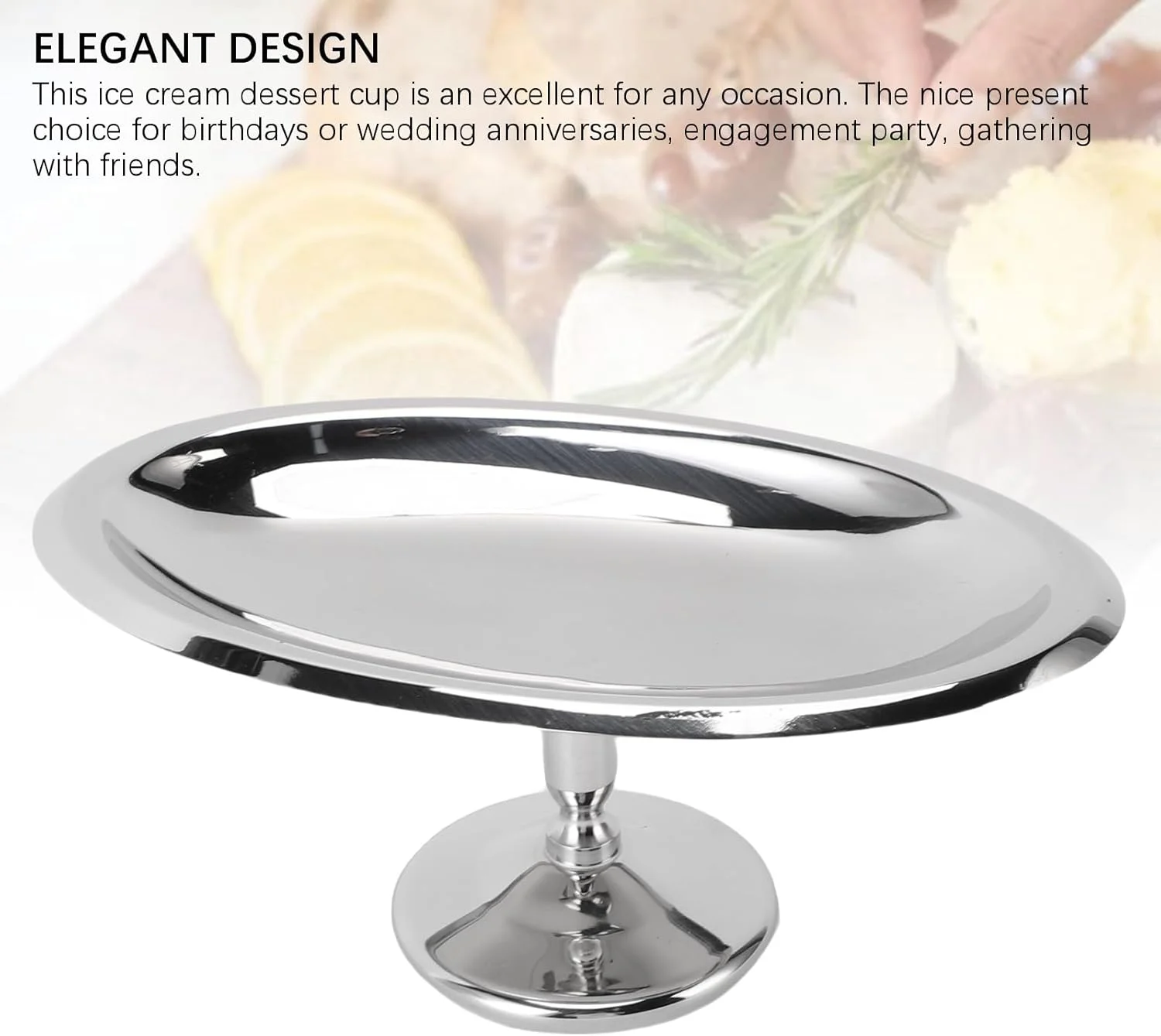 کاسه بستنی فوکتی، جام بستنی پایه دار استیل ضد زنگ، کاسه دسر فلزی قابل استفاده مجدد برای پودینگ، سالاد، میوه، بستنی، تنقلات، ماست، آب نبات، پیش غذا، چاشنی (بیضی) (B)