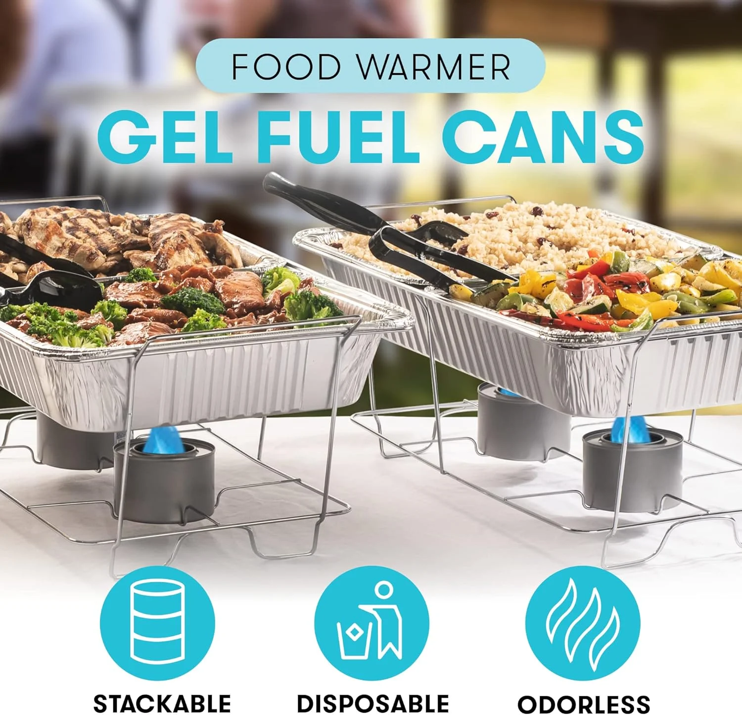 قوطی ژل گرم کننده غذا برای گرم نگهدارنده (مجموعه 6 عددی) - گرم کننده غذا برای مهمانی ها، سینی های بوفه، ظروف پذیرایی - مشعل های گرم کننده یکبار مصرف برای گرم نگه داشتن غذا - بهترین بخاری های غذا