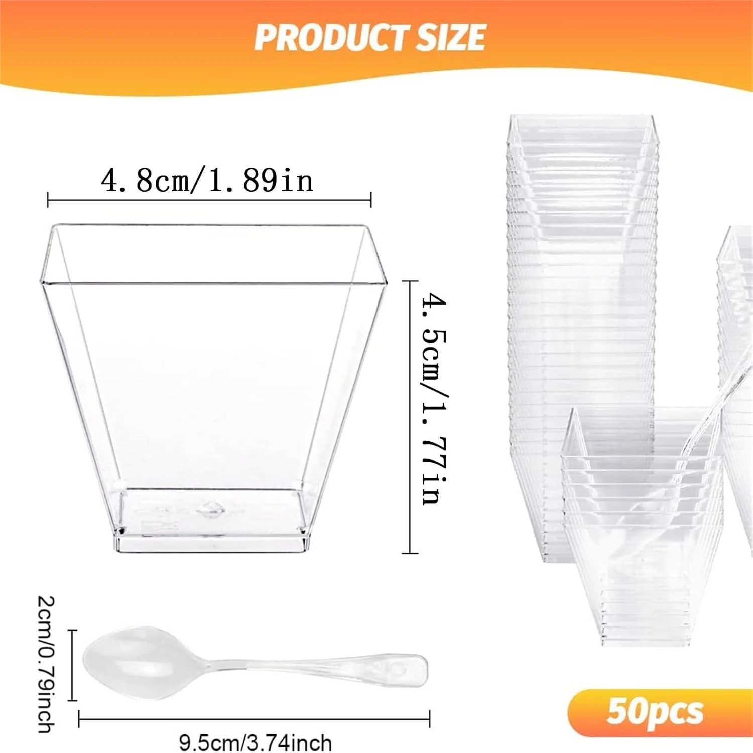 ظروف دسر پلاستیکی FCfit، بسته 50 عددی ظروف پیش غذای مربعی شفاف با قاشق، سبک مدرن، مناسب مهمانی ظروف دسر پلاستیکی FCfit، بسته 50 عددی ظروف پیش غذای مربعی شفاف با قاشق، سبک مدرن، مناسب مهمانی