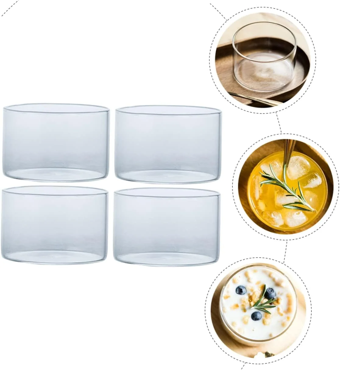 کاسه سالاد کریستالی، کاسه های دسر شیشه ای، 4 عدد ظرف پودینگ و بستنی خوری برای سرو شیرینی و کوکتل های مینیاتوری، مناسب رستوران، ظرف دکوری برای پخت و پز و سرو خامه و دسر