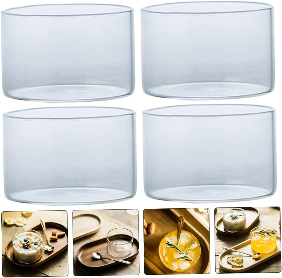 کاسه سالاد کریستالی، کاسه های دسر شیشه ای، 4 عدد ظرف پودینگ و بستنی خوری برای سرو شیرینی و کوکتل های مینیاتوری، مناسب رستوران، ظرف دکوری برای پخت و پز و سرو خامه و دسر