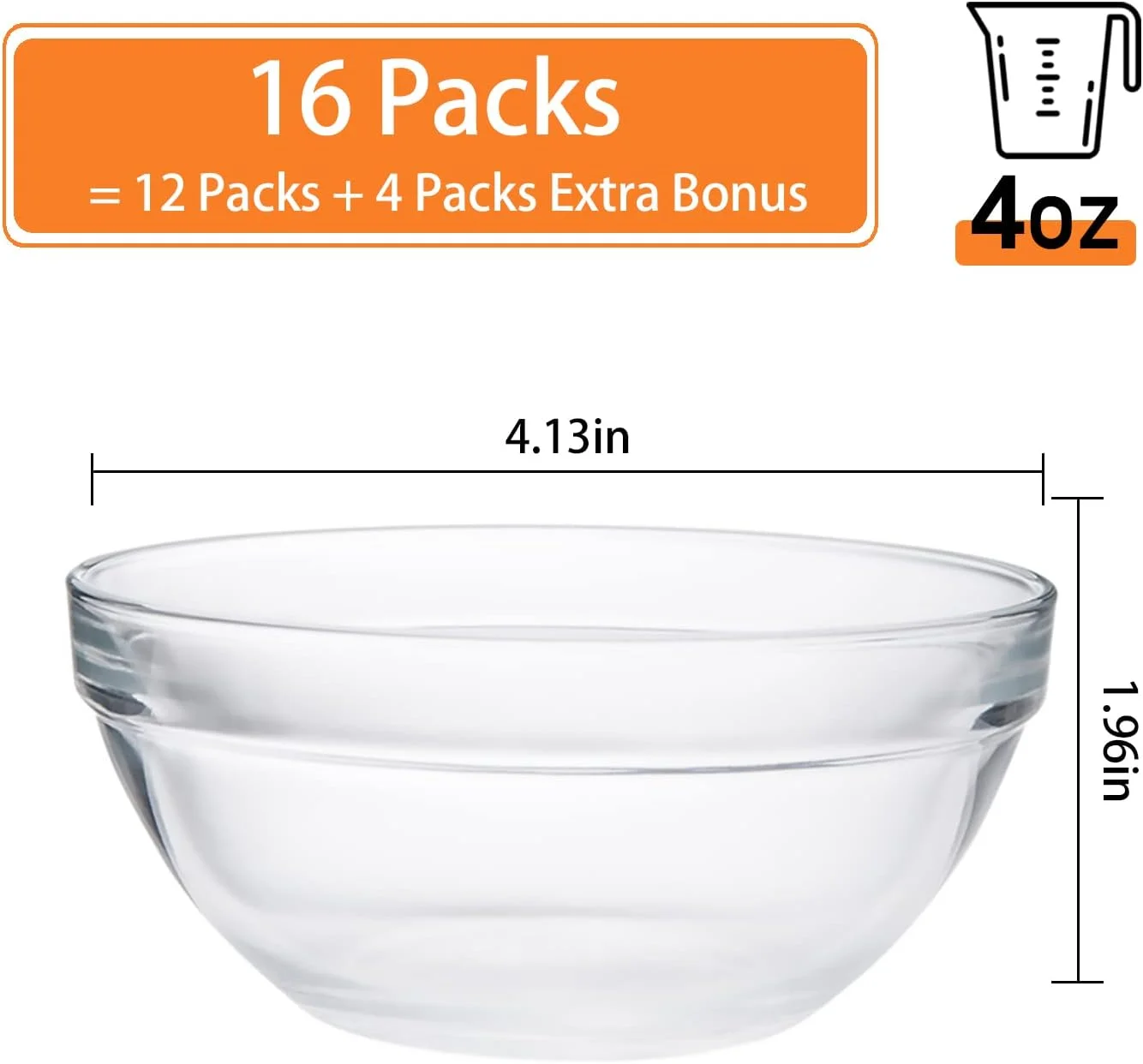 ظروف شیشه ای رامکین 16 عددی Farielyn-X، کاسه های کوچک شیشه ای 4 اینچی برای آماده سازی آشپزخانه، دسر، سس و ظروف آب نبات یا آجیل