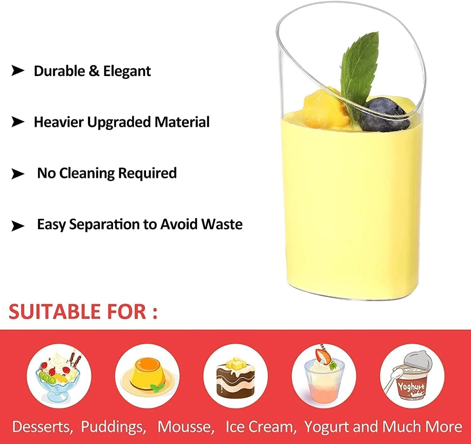 ظروف دسر زاویه دار کوچک Excefore، 100 عدد ظرف دسر پلاستیکی 75 میلی لیتری گرد شفاف، ظرف پیش غذا پارفه، کاسه سرو قابل استفاده مجدد برای دسر پودینگ موس مهمانی (8.5 x 4.5 سانتی متر)