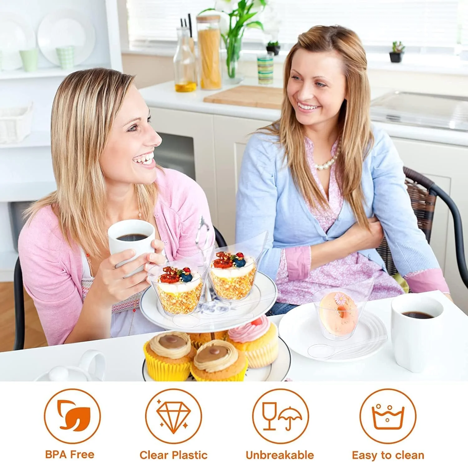 ظروف دسر پلاستیکی اکسفور، 50 عدد، ظروف دسر منحنی گرد 200 میلی لیتری، ظرف پیش غذا شفاف، کاسه سرو قابل استفاده مجدد برای مهمانی ها و رویدادها (11.4 x 6.3 سانتی متر)