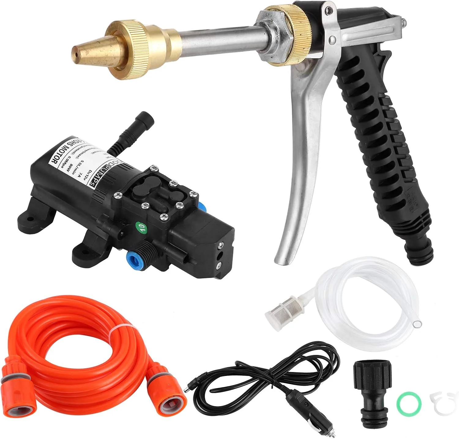 کارواش پرفشار Tbest، کارواش پرفشار، کیت شلنگ پمپ آب کارواش پرفشار قابل حمل 12 ولت 130PSI، کارواش قدرتمند 80 واتی 12 ولت