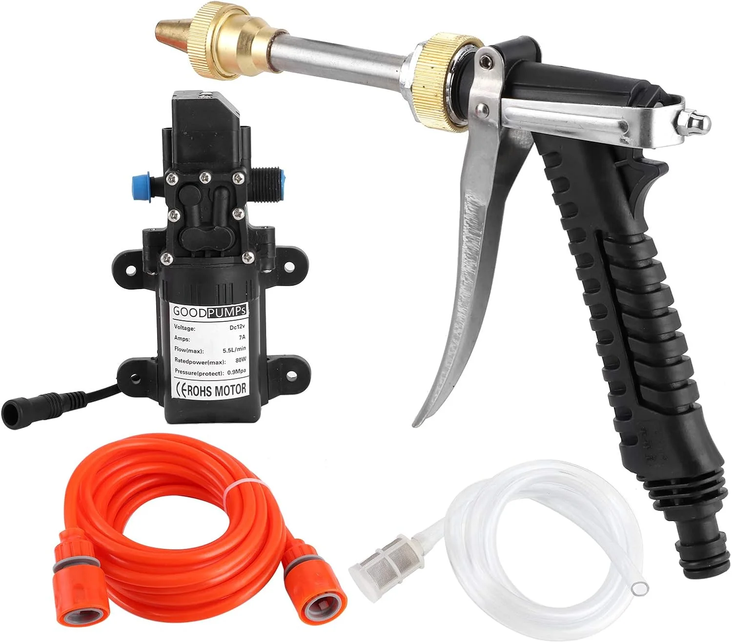 کارواش پرفشار Tbest، کارواش پرفشار، کیت شلنگ پمپ آب کارواش پرفشار قابل حمل 12 ولت 130PSI، کارواش قدرتمند 80 واتی 12 ولت