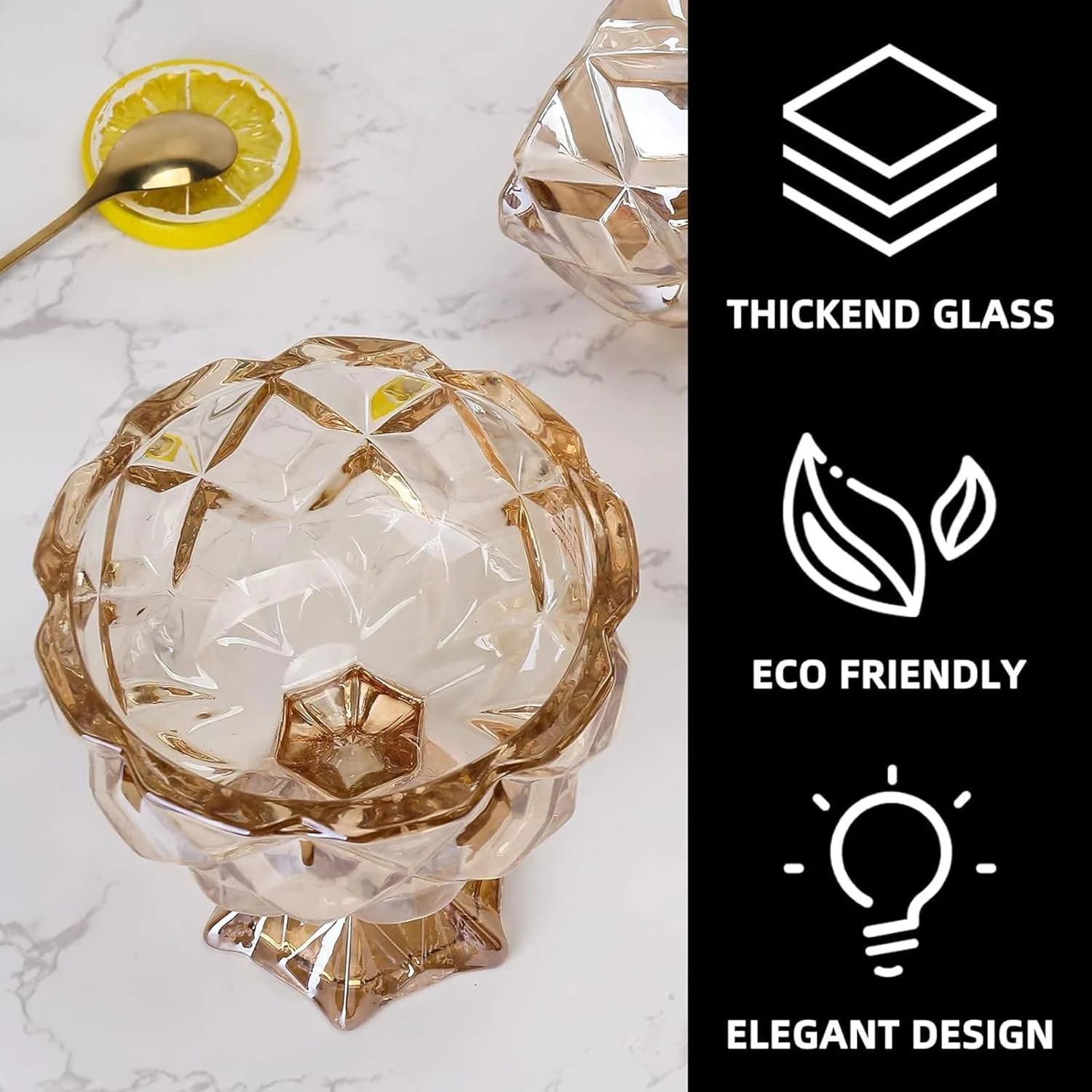 ست 2 تایی کاسه دسر شیشه ای شیک، فنجان های شیشه ای پایه دار 280 میلی لیتری چند منظوره برای بستنی، پارفه، ساندا، سرو آجیل - شامل قاشق، ایده آل برای ترایفل و تست کننده ها