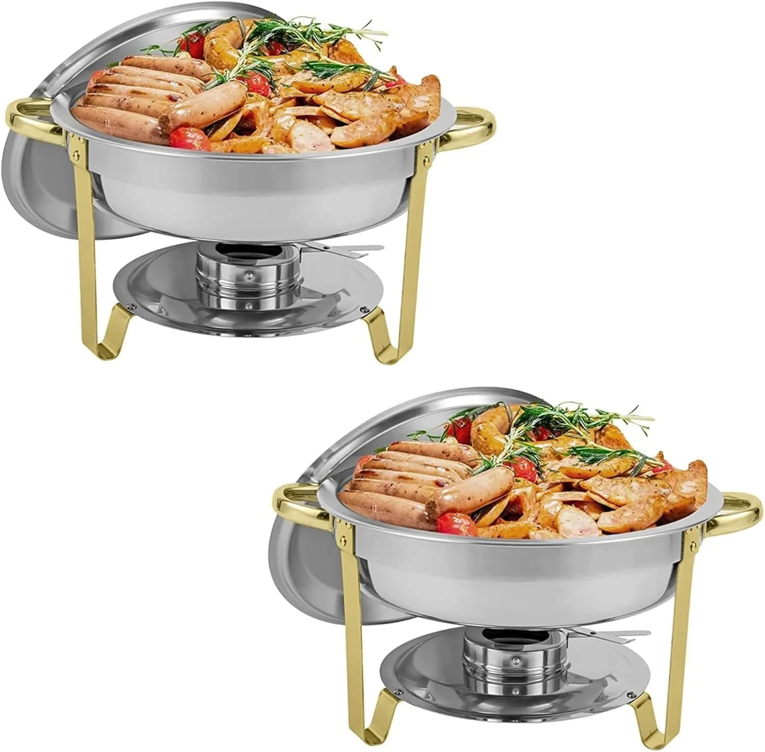 Emapoy 2 Packs Chafing Dish Buffet Set, Stainless Rectangular Full Size Chafer Dish Set, Chafing Dish High Grade Stainless Steel Chafer Complete Set (2 Pack Round)