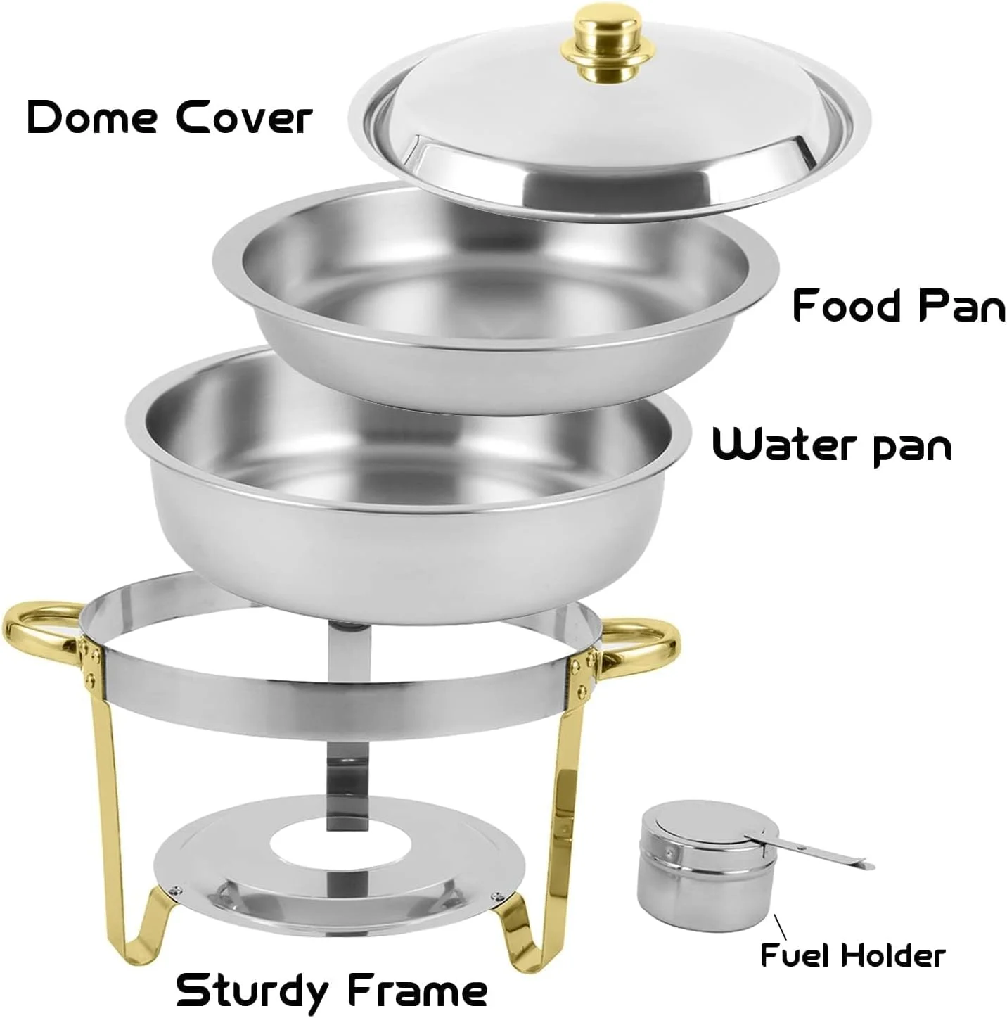 Emapoy 2 Packs Chafing Dish Buffet Set, Stainless Rectangular Full Size Chafer Dish Set, Chafing Dish High Grade Stainless Steel Chafer Complete Set (2 Pack Round)