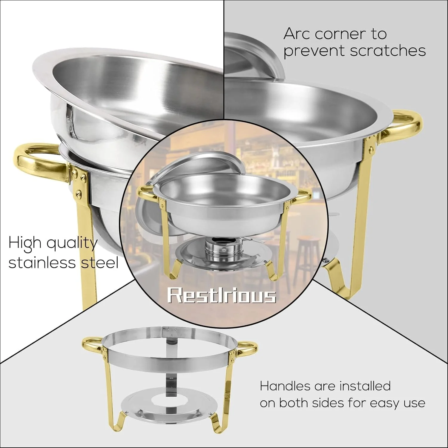 Emapoy 2 Packs Chafing Dish Buffet Set, Stainless Rectangular Full Size Chafer Dish Set, Chafing Dish High Grade Stainless Steel Chafer Complete Set (2 Pack Round)