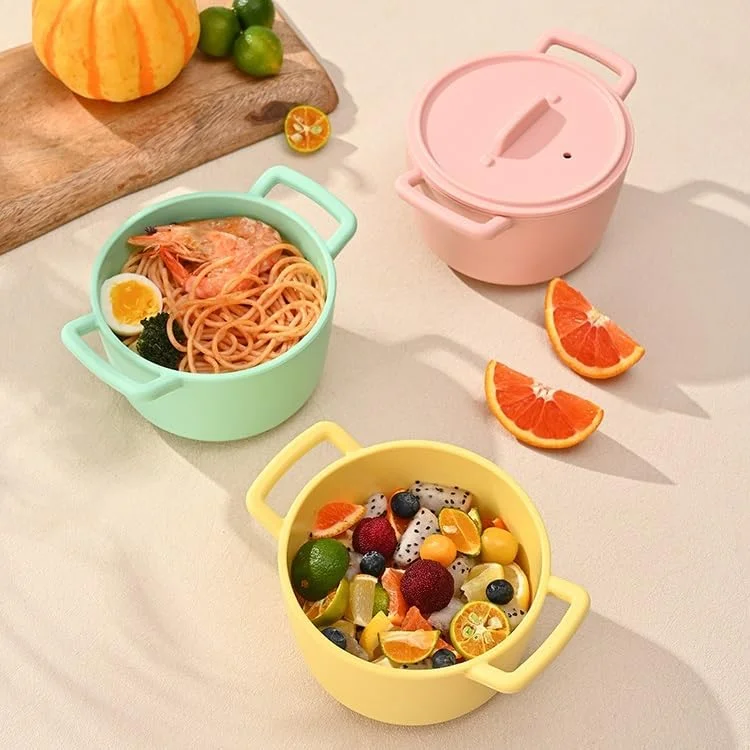 کاسه غلات سیلیکونی با درب Bafnsiji، ست کاسه های تنقلات قابل استفاده مجدد، کاسه غلات سیلیکونی 520 میلی لیتری، کاسه دسر نشکن و قابل استفاده مجدد برای برنج، نودل، سوپ، تنقلات، سالاد، میوه، D